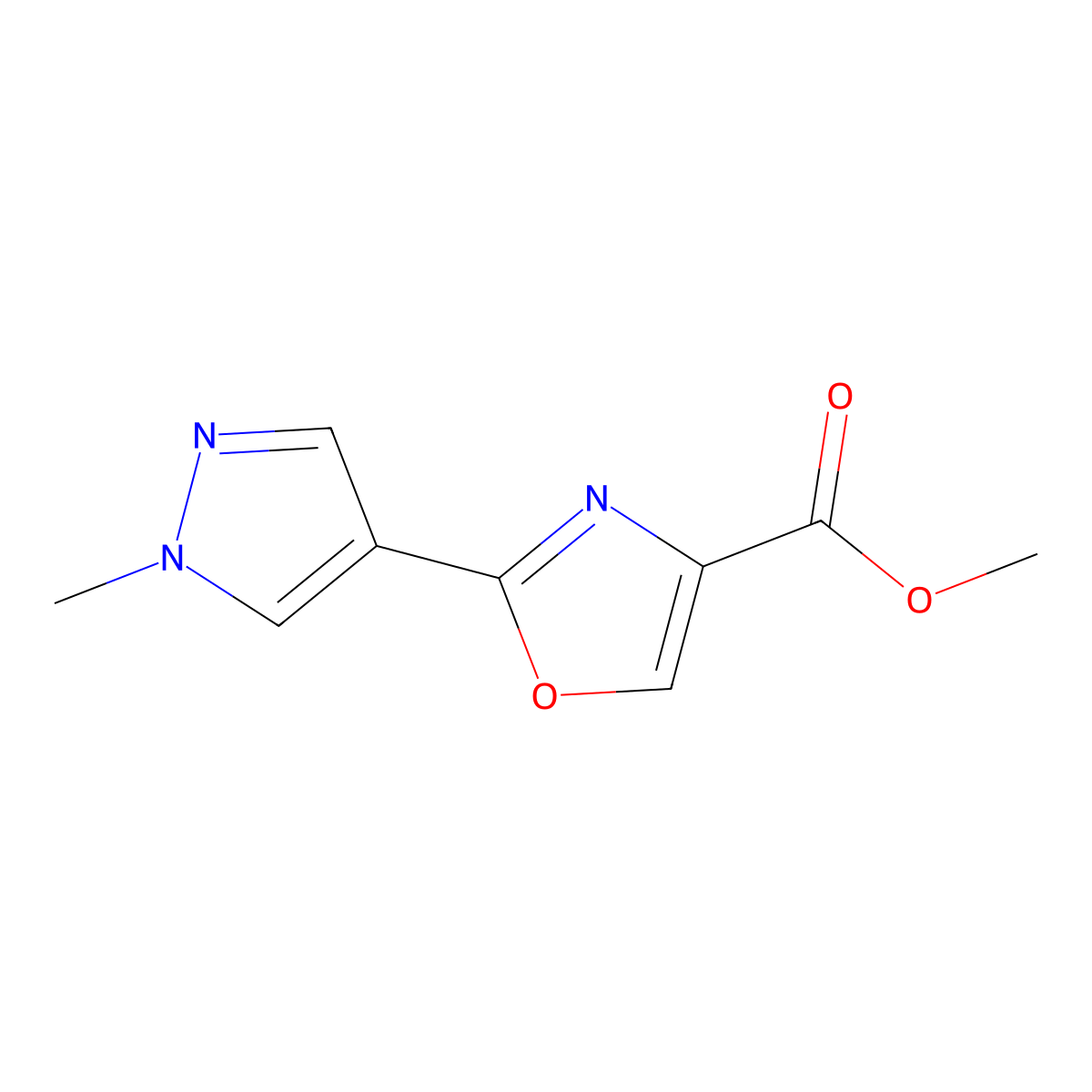 methyl 2-(1-methyl-1H-pyrazol-4-yl)-1,3-oxazole-4-carboxylate molecular structure, CAS 2287323-06-0