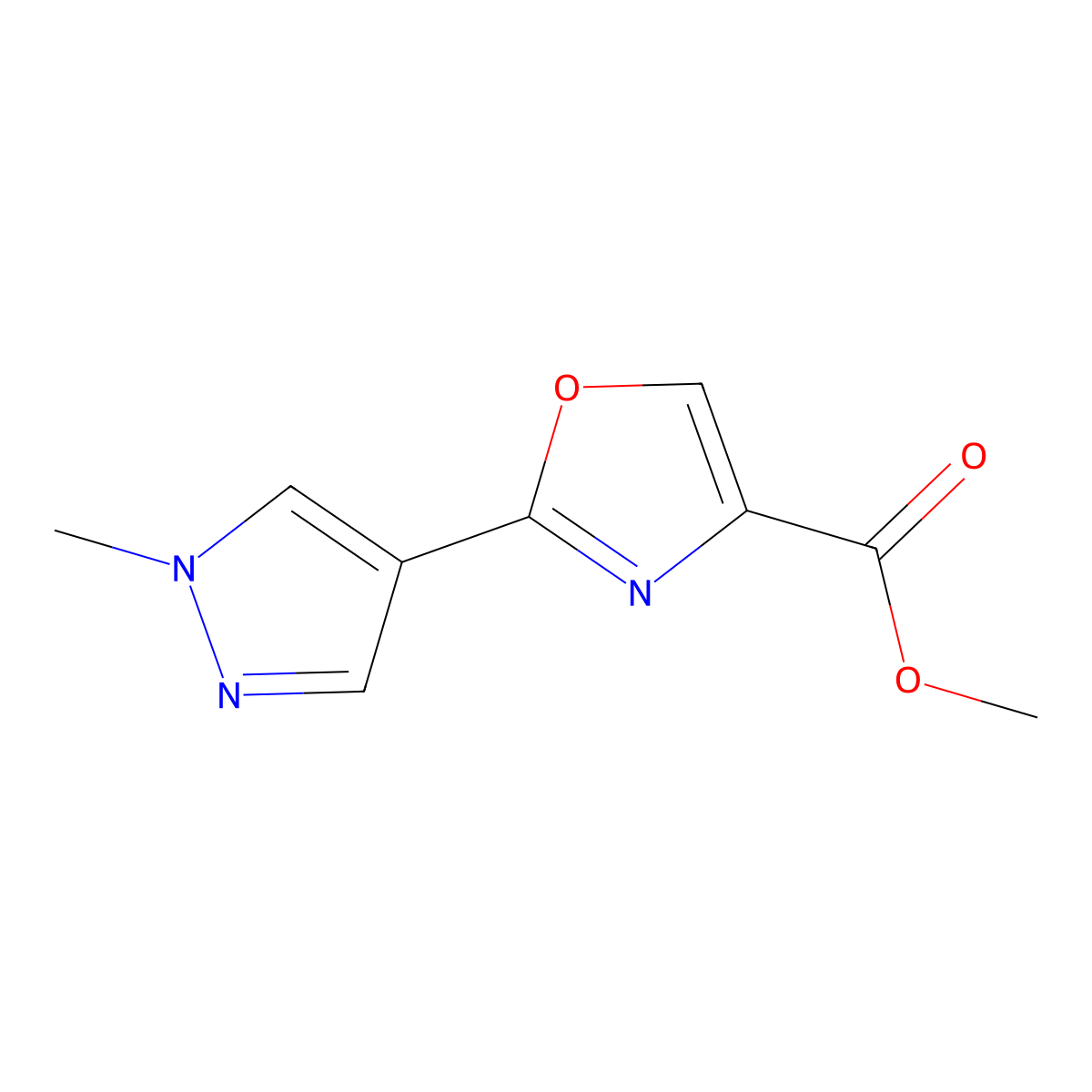 methyl 2-(1-methyl-1H-pyrazol-4-yl)-1,3-oxazole-4-carboxylate molecular structure, CAS 2287323-06-0