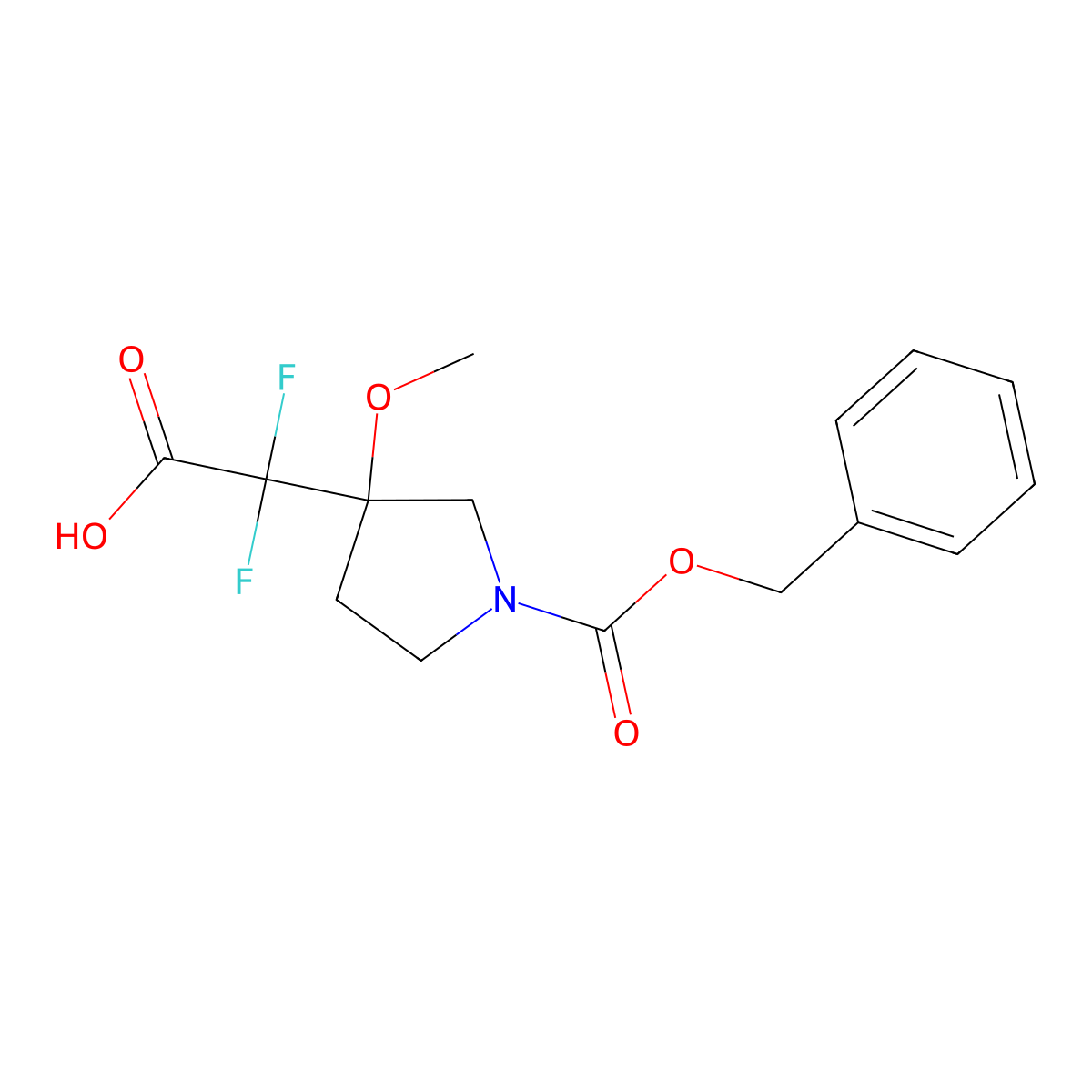 2-{1-[(Benzyloxy)carbonyl]-3-methoxypyrrolidin-3-yl}-2,2-difluoroacetic acid molecular structure, CAS 2287330-63-4