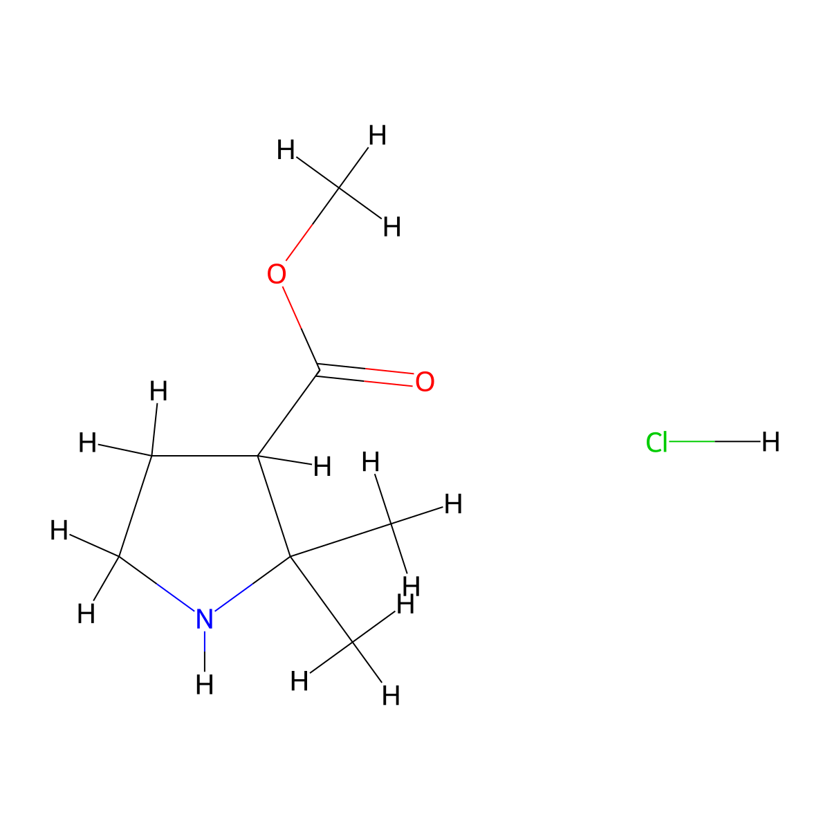 Methyl 2,2-dimethylpyrrolidine-3-carboxylate hydrochloride molecular structure, CAS 2287330-98-5