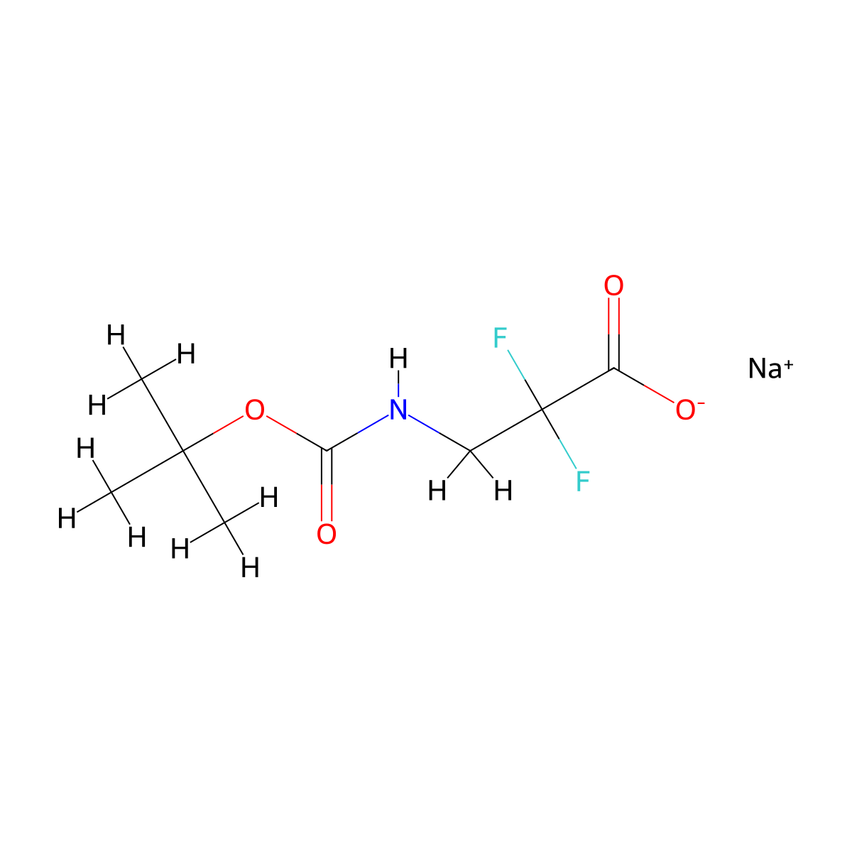 Sodium 3-{[(tert-butoxy)carbonyl]amino}-2,2-difluoropropanoate molecular structure, CAS 2287331-03-5