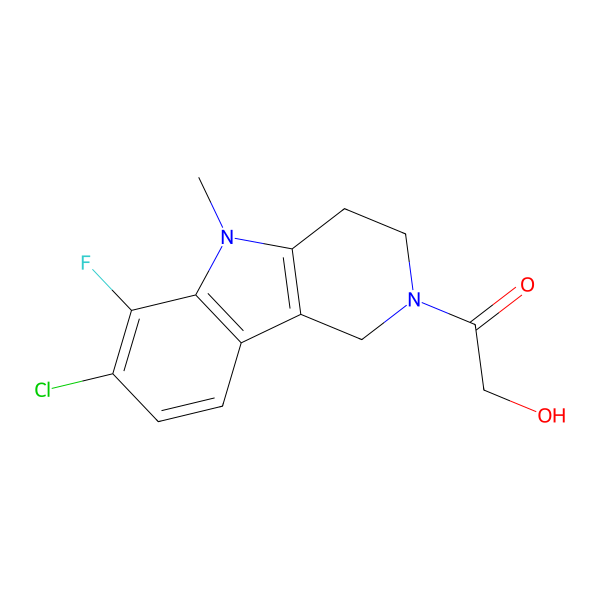 1-(7-chloro-6-fluoro-5-methyl-1H,2H,3H,4H,5H-pyrido(4,3-b)indol-2-yl)-2-hydroxyethan-1-one molecular structure, CAS 2287331-29-5