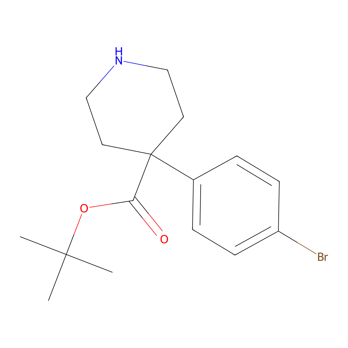 Tert-butyl 4-(4-bromophenyl)piperidine-4-carboxylate molecular structure, CAS 2287331-77-3