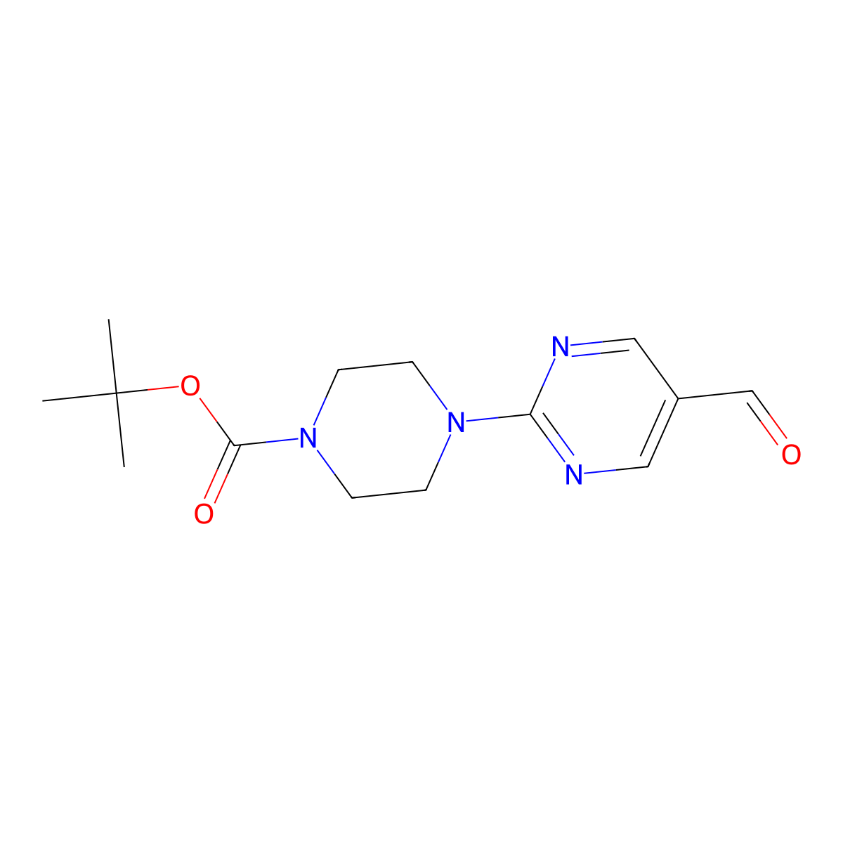 Tert-butyl 4-(5-formylpyrimidin-2-yl)piperazine-1-carboxylate molecular structure, CAS 2287332-33-4