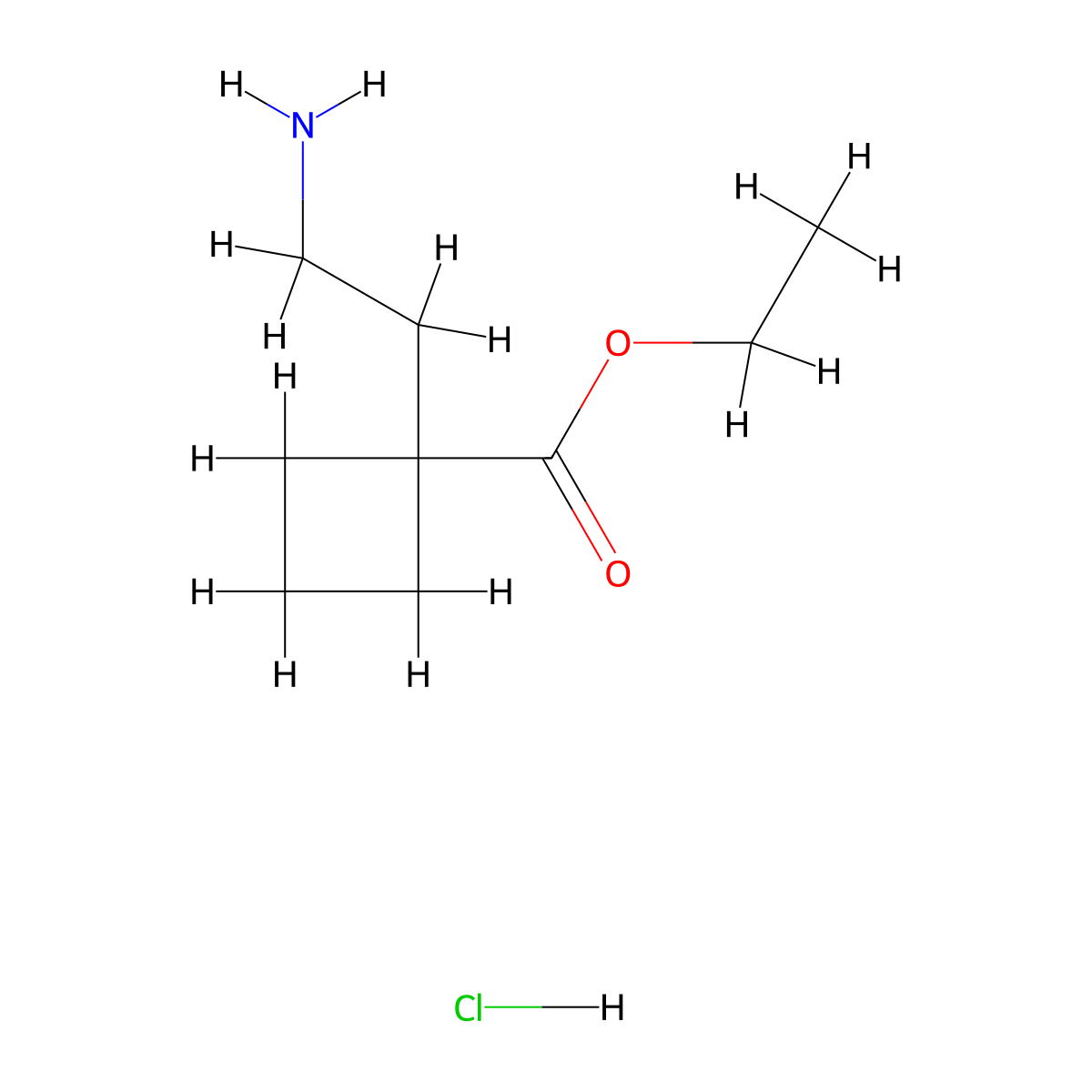 Ethyl 1-(2-aminoethyl)cyclobutane-1-carboxylate hydrochloride molecular structure, CAS 2287332-36-7