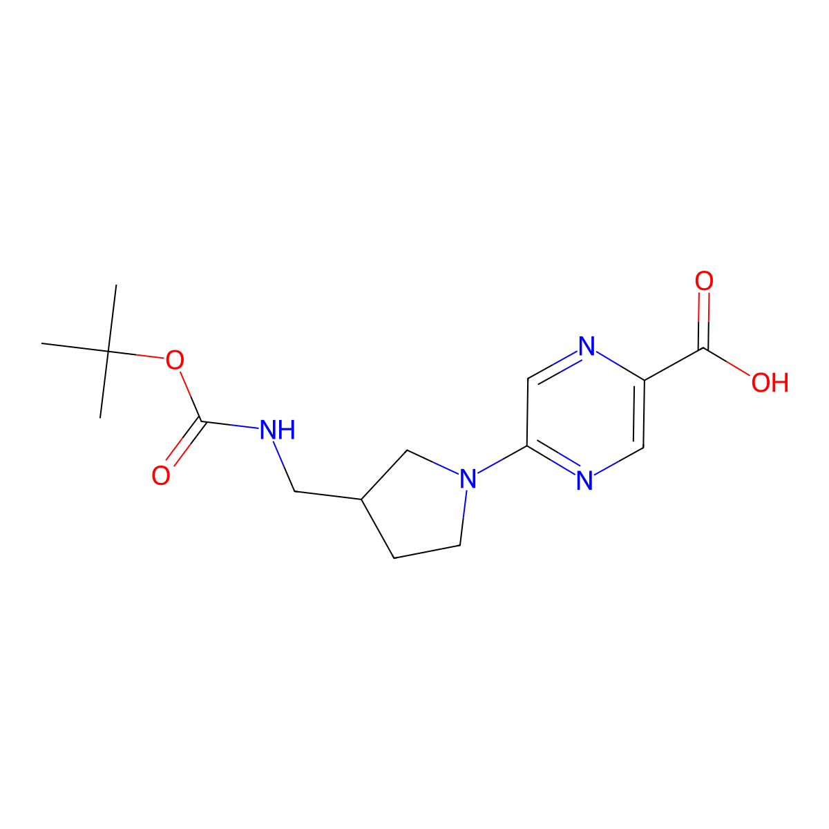 5-[3-({[(Tert-butoxy)carbonyl]amino}methyl)pyrrolidin-1-yl]pyrazine-2-carboxylic acid molecular structure, CAS 2287332-40-3