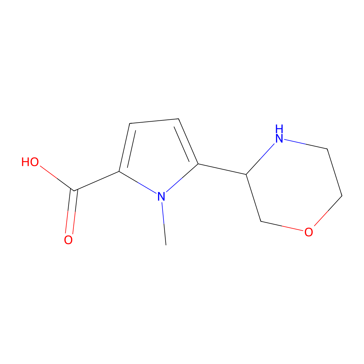 1-methyl-5-(morpholin-3-yl)-1H-pyrrole-2-carboxylic acid molecular structure, CAS 2287332-43-6