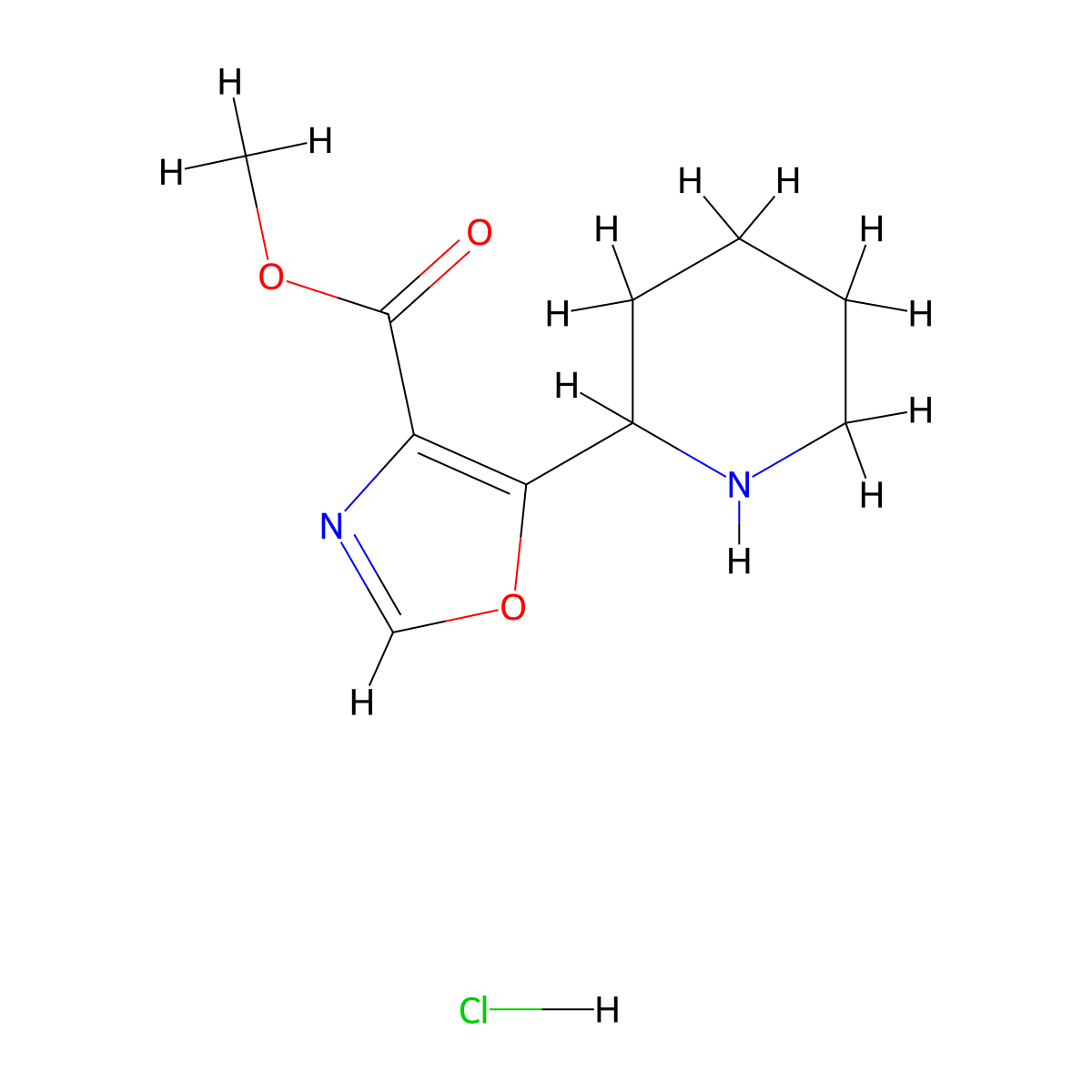 Methyl 5-(piperidin-2-yl)-1,3-oxazole-4-carboxylate hydrochloride molecular structure, CAS 2287332-60-7