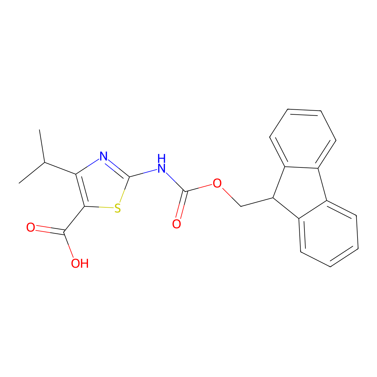 2-({[(9H-fluoren-9-yl)methoxy]carbonyl}amino)-4-(propan-2-yl)-1,3-thiazole-5-carboxylic acid molecular structure, CAS 2287332-66-3