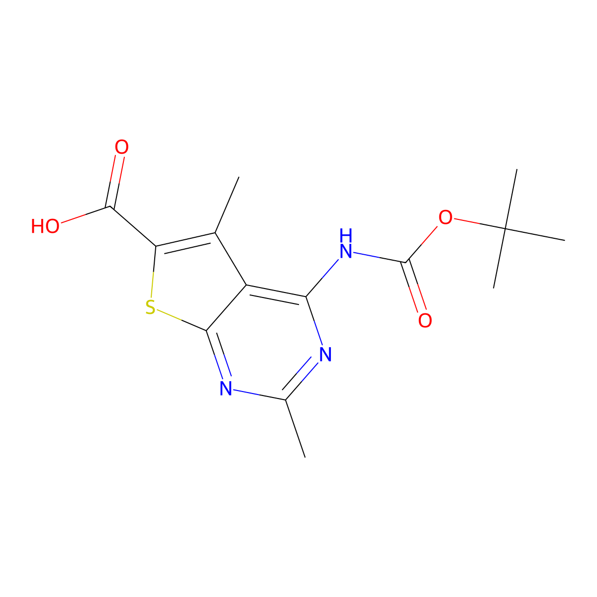 4-{[(Tert-butoxy)carbonyl]amino}-2,5-dimethylthieno[2,3-d]pyrimidine-6-carboxylic acid molecular structure, CAS 2287332-72-1