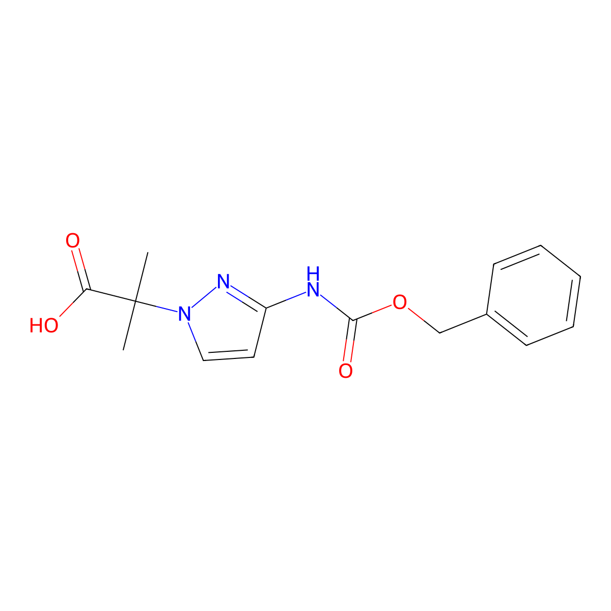 2-(3-{[(benzyloxy)carbonyl]amino}-1H-pyrazol-1-yl)-2-methylpropanoic acid molecular structure, CAS 2287332-75-4