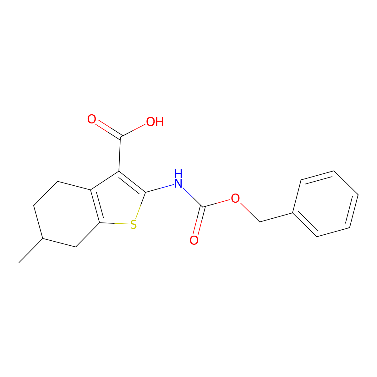 2-{[(Benzyloxy)carbonyl]amino}-6-methyl-4,5,6,7-tetrahydro-1-benzothiophene-3-carboxylic acid molecular structure, CAS 2287333-53-1