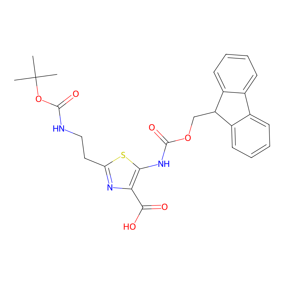 2-(2-{[(tert-butoxy)carbonyl]amino}ethyl)-5-({[(9H-fluoren-9-yl)methoxy]carbonyl}amino)-1,3-thiazole-4-carboxylicacid molecular structure, CAS 2287333-89-3