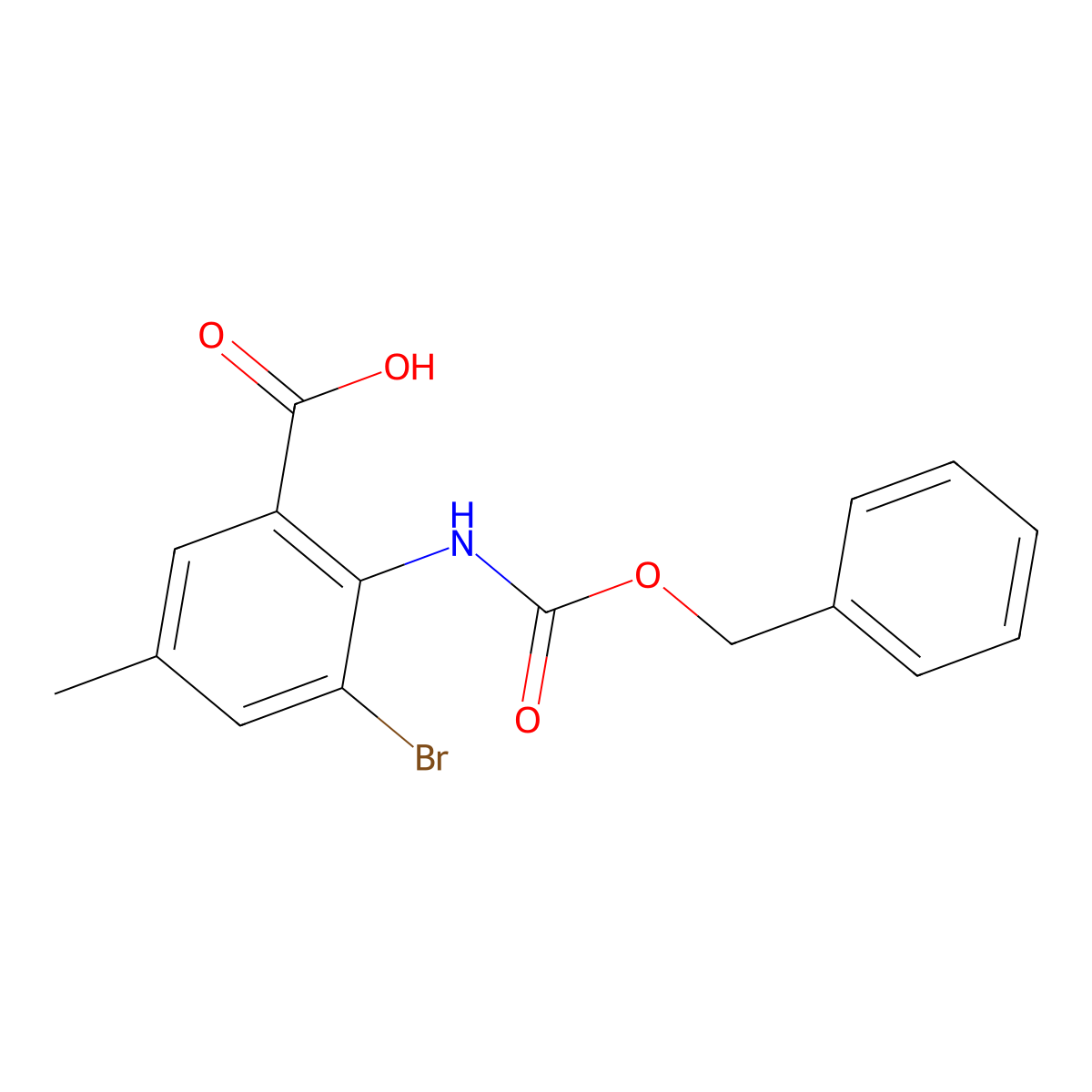 2-{[(Benzyloxy)carbonyl]amino}-3-bromo-5-methylbenzoic acid molecular structure, CAS 2287333-93-9