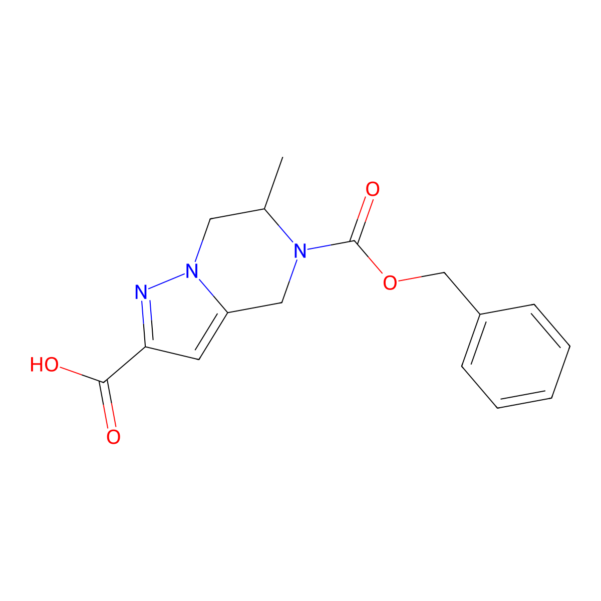 5-[(benzyloxy)carbonyl]-6-methyl-4H,5H,6H,7H-pyrazolo[1,5-a]pyrazine-2-carboxylic acid molecular structure, CAS 2287333-98-4