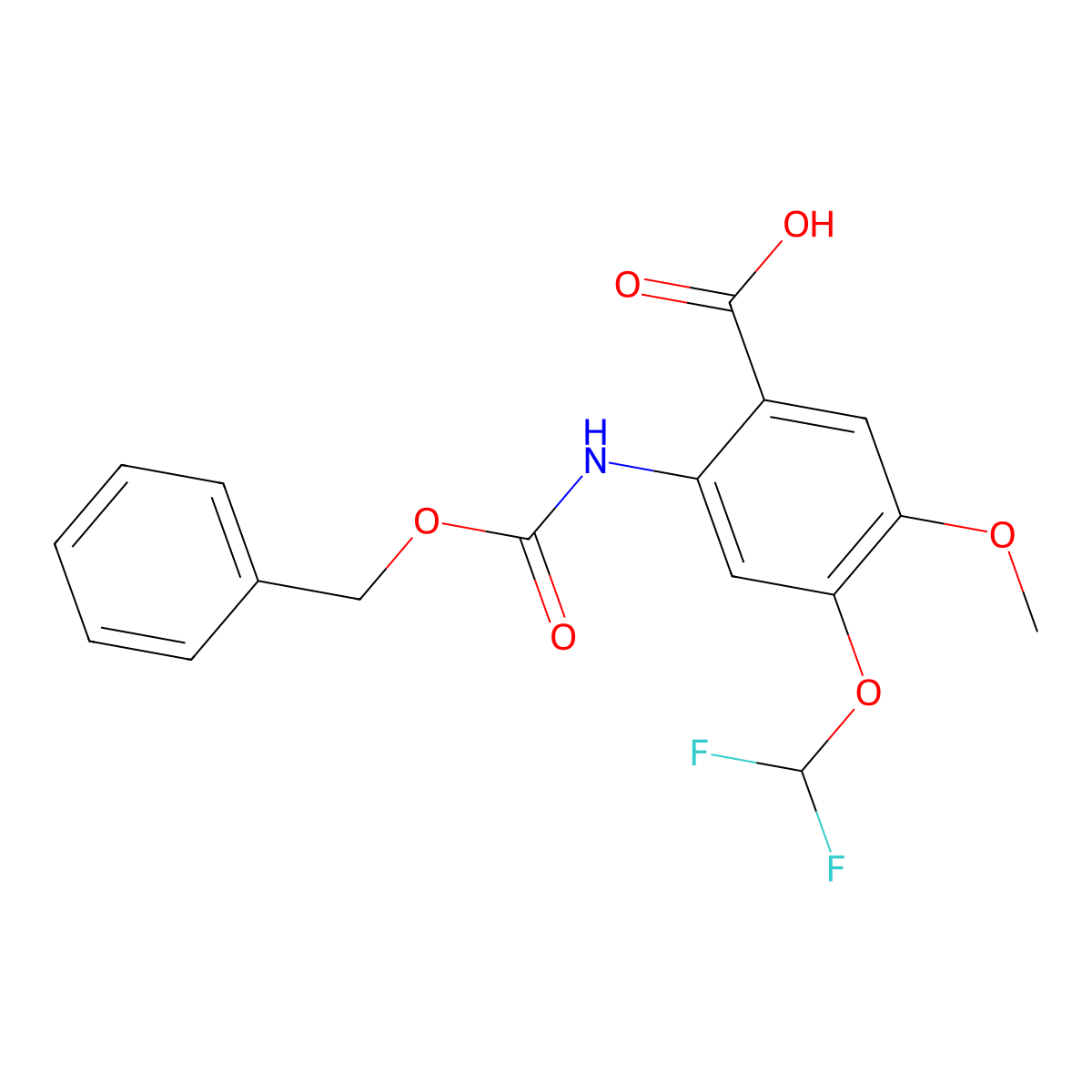 2-{[(Benzyloxy)carbonyl]amino}-4-(difluoromethoxy)-5-methoxybenzoic acid molecular structure, CAS 2287334-39-6