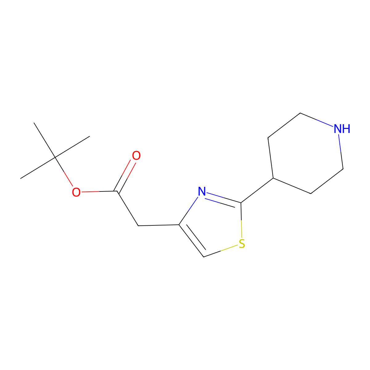 Tert-butyl 2-[2-(piperidin-4-yl)-1,3-thiazol-4-yl]acetate molecular structure, CAS 2287334-44-3