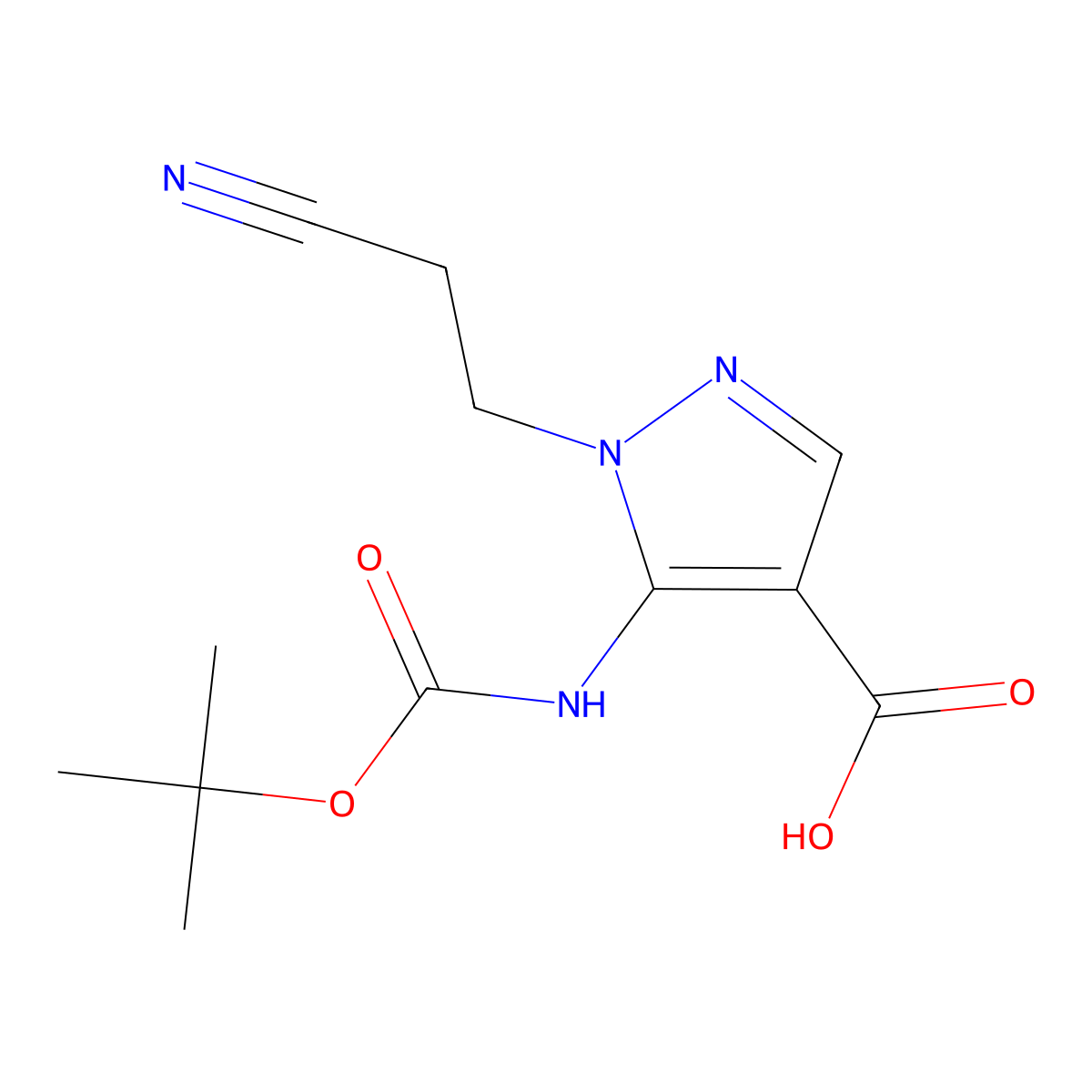 5-{[(tert-butoxy)carbonyl]amino}-1-(2-cyanoethyl)-1H-pyrazole-4-carboxylic acid molecular structure, CAS 2287334-48-7