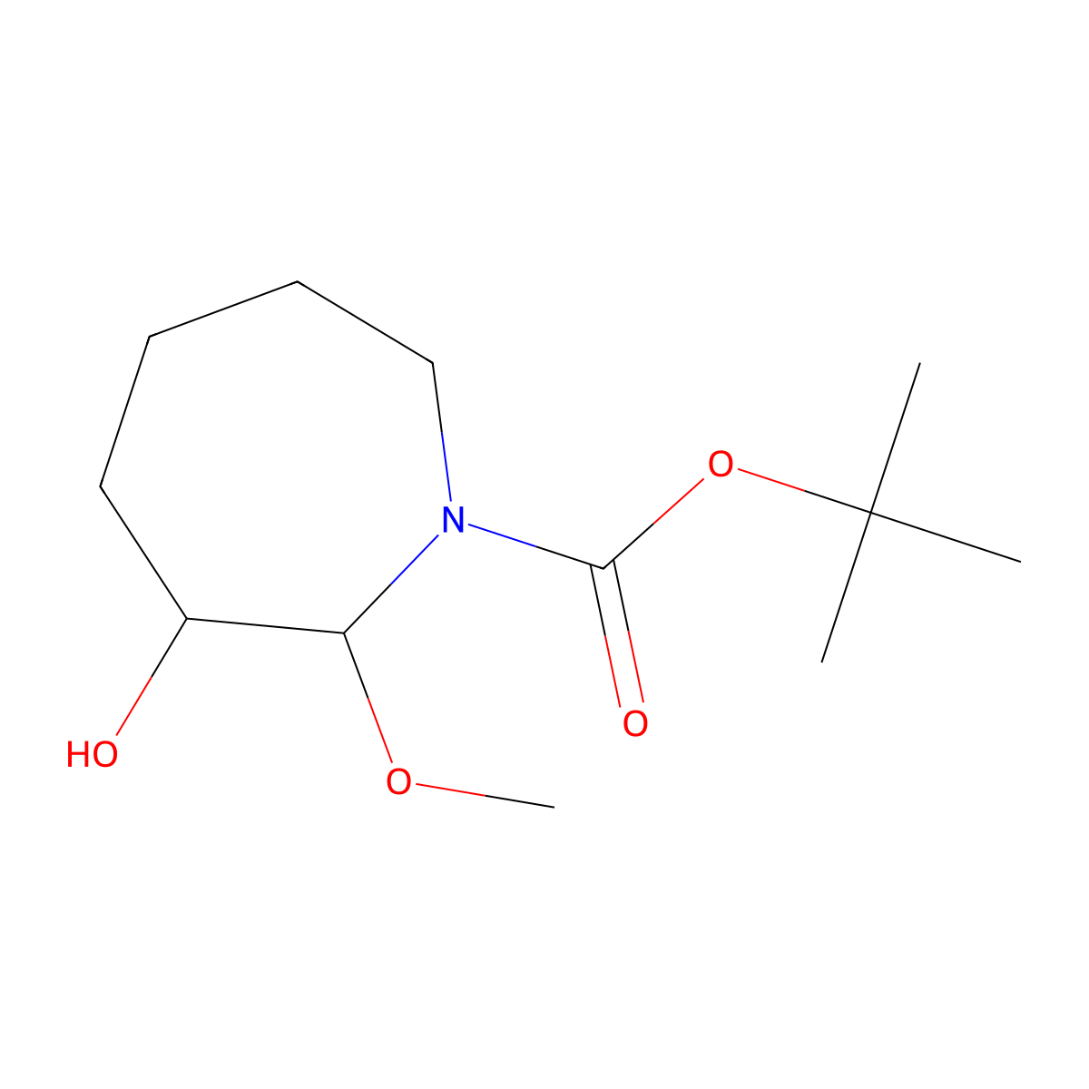 Tert-butyl 3-hydroxy-2-methoxyazepane-1-carboxylate molecular structure, CAS 2287334-56-7
