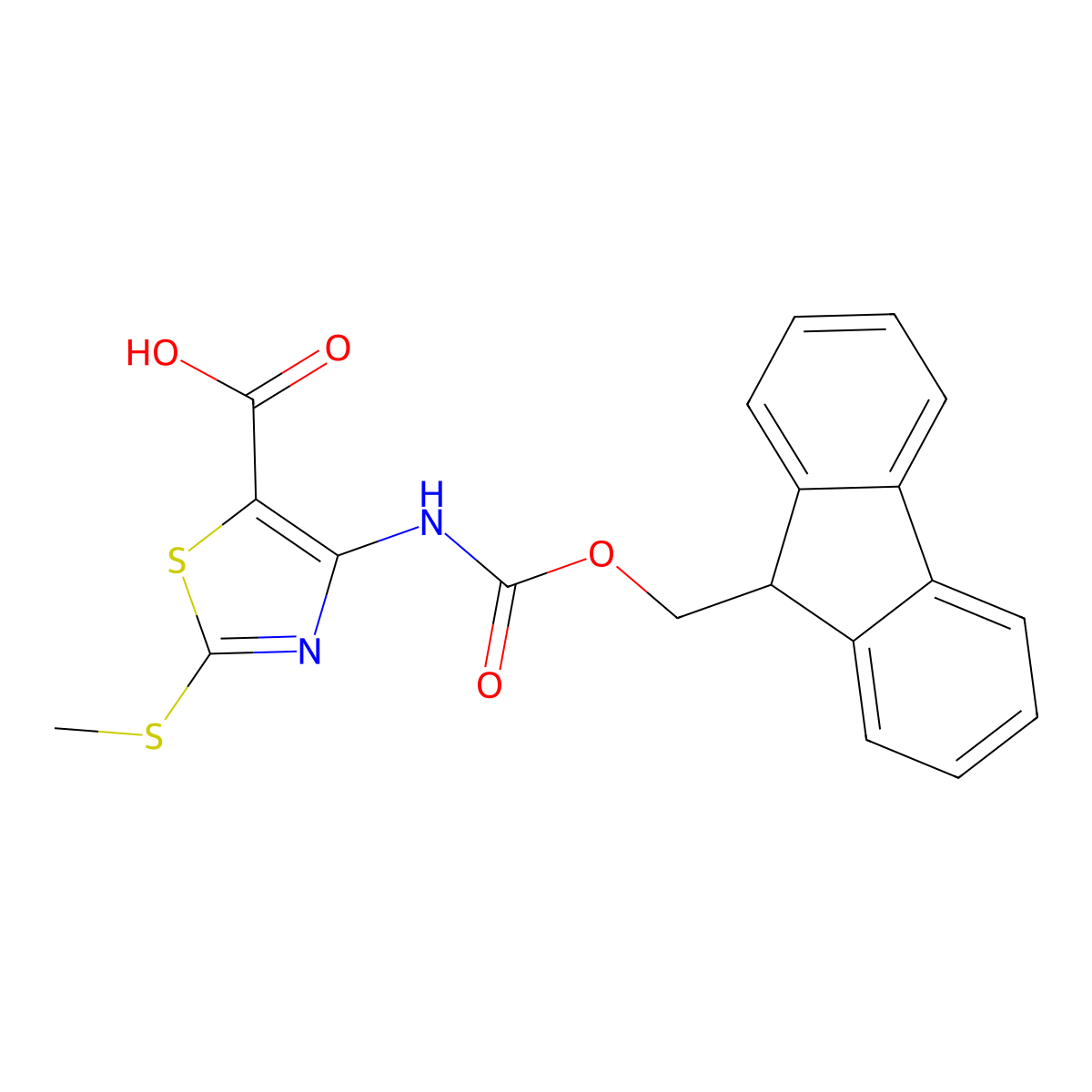 4-({[(9H-fluoren-9-yl)methoxy]carbonyl}amino)-2-(methylsulfanyl)-1,3-thiazole-5-carboxylic acid molecular structure, CAS 2287334-83-0