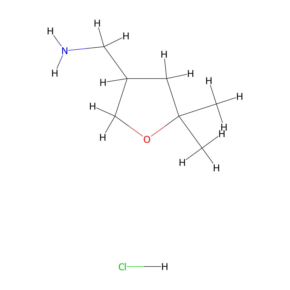 (5,5-Dimethyloxolan-3-yl)methanamine hydrochloride molecular structure, CAS 2287334-85-2