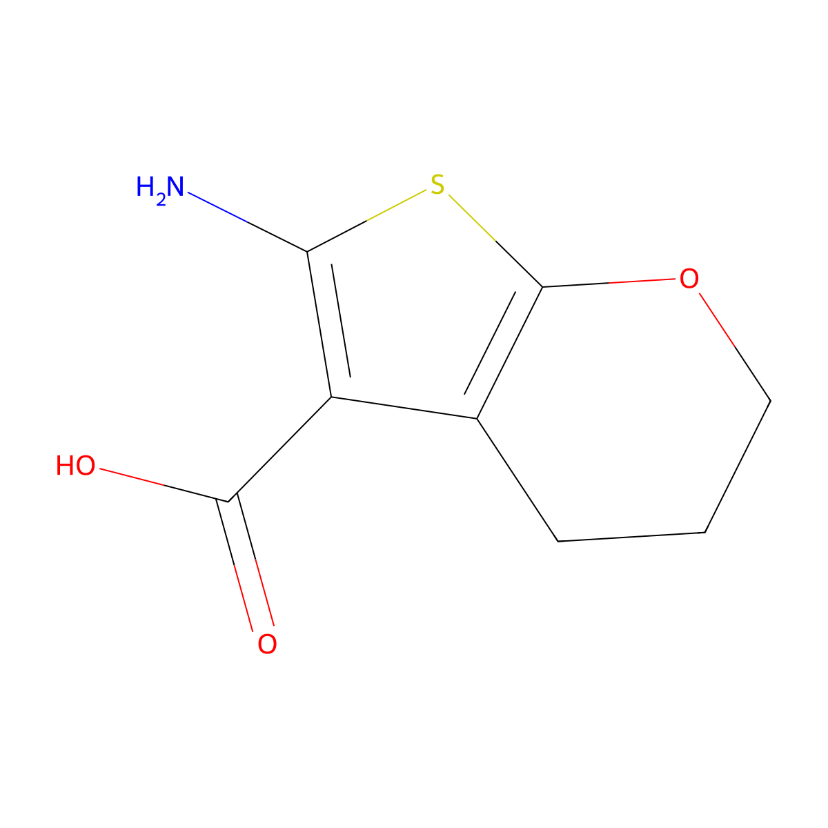 6-amino-2H,3H,4H-thieno[2,3-b]pyran-5-carboxylic acid molecular structure, CAS 2287334-97-6