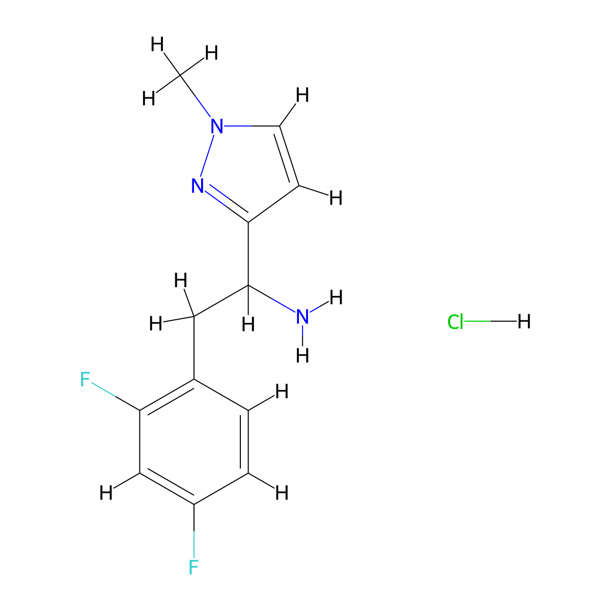 2-(2,4-difluorophenyl)-1-(1-methyl-1H-pyrazol-3-yl)ethan-1-amine hydrochloride molecular structure, CAS 2287335-11-7