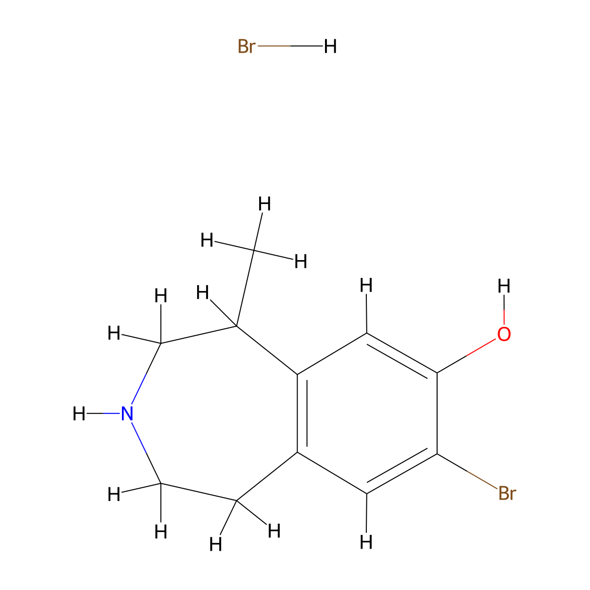 8-bromo-5-methyl-2,3,4,5-tetrahydro-1H-3-benzazepin-7-ol hydrobromide molecular structure, CAS 2287335-43-5