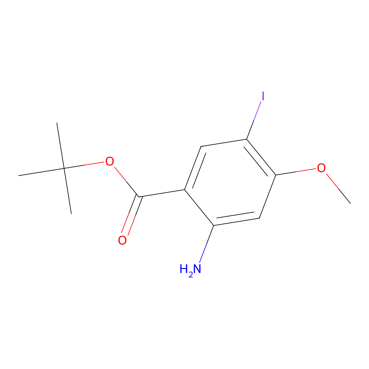 Tert-butyl 2-amino-5-iodo-4-methoxybenzoate molecular structure, CAS 2287339-50-6