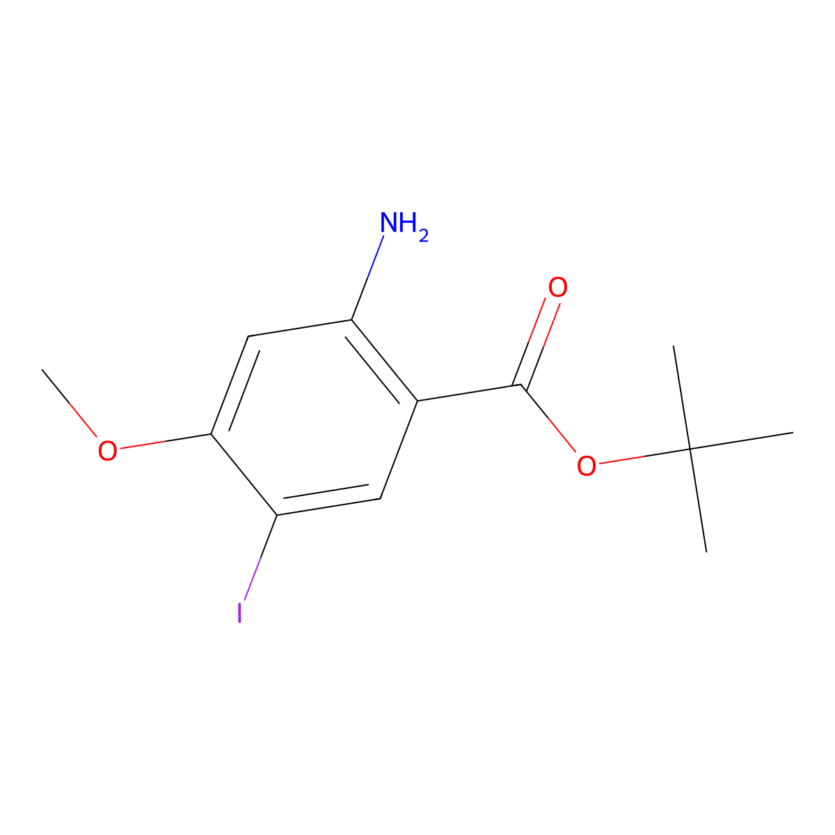 Tert-butyl 2-amino-5-iodo-4-methoxybenzoate molecular structure, CAS 2287339-50-6