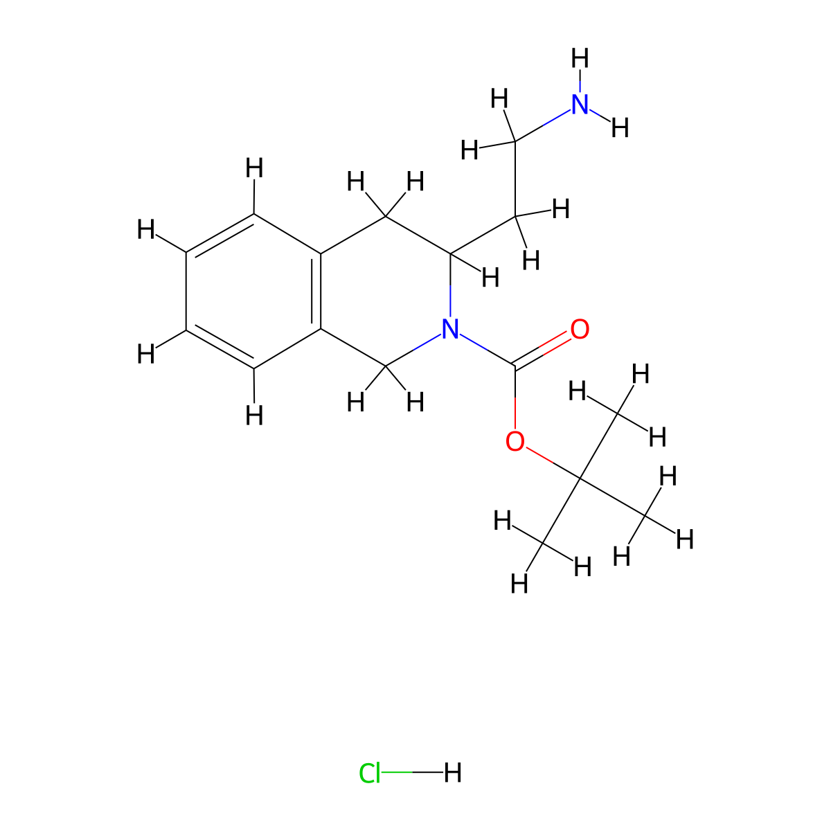Tert-butyl 3-(2-aminoethyl)-1,2,3,4-tetrahydroisoquinoline-2-carboxylate hydrochloride molecular structure, CAS 2287339-56-2