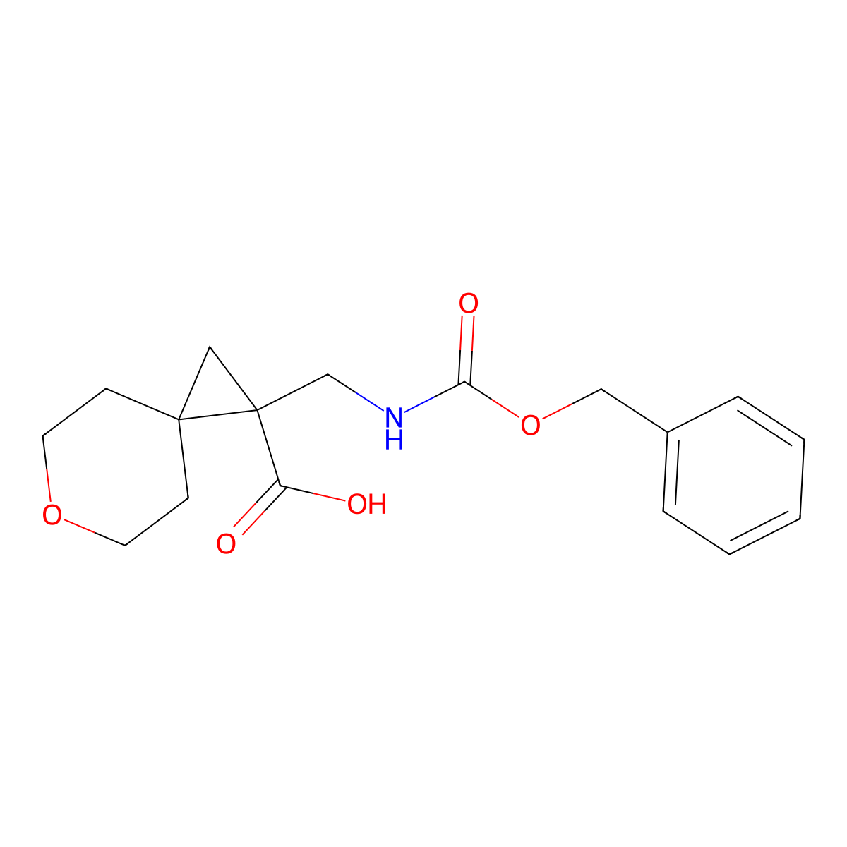 1-({[(Benzyloxy)carbonyl]amino}methyl)-6-oxaspiro[2.5]octane-1-carboxylic acid molecular structure, CAS 2287339-86-8
