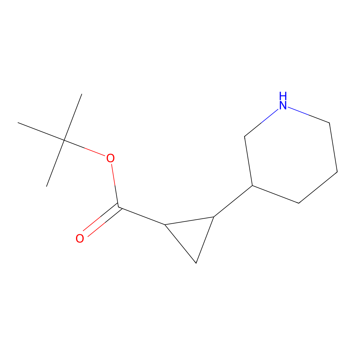 Tert-butyl 2-(piperidin-3-yl)cyclopropane-1-carboxylate molecular structure, CAS 2287339-92-6
