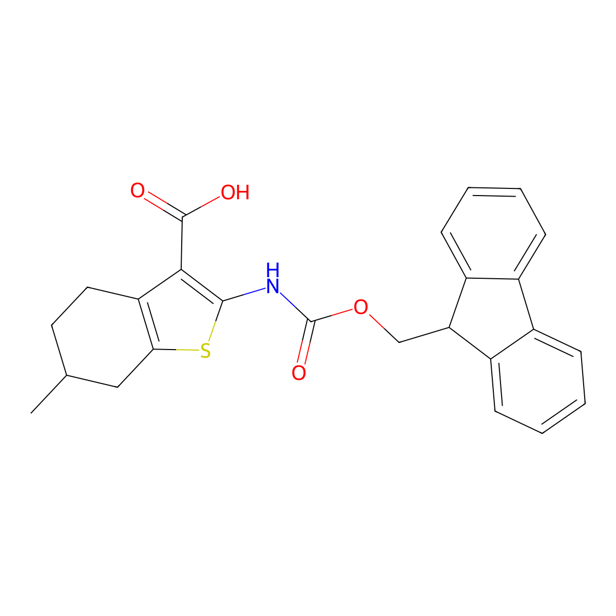 2-({[(9H-fluoren-9-yl)methoxy]carbonyl}amino)-6-methyl-4,5,6,7-tetrahydro-1-benzothiophene-3-carboxylic acid molecular structure, CAS 2287339-98-2