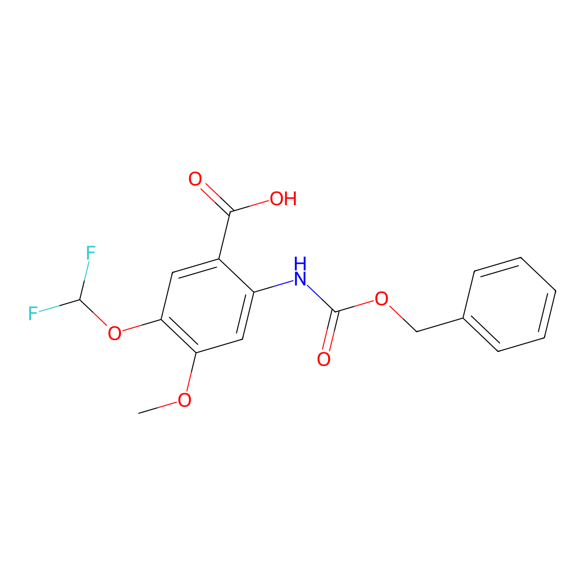 2-{[(Benzyloxy)carbonyl]amino}-5-(difluoromethoxy)-4-methoxybenzoic acid molecular structure, CAS 2287340-09-2