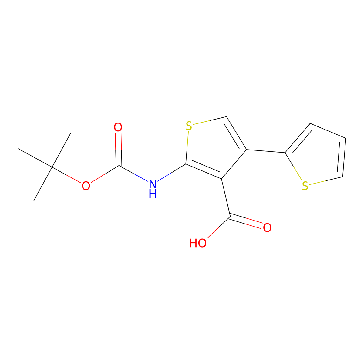 2-{[(Tert-butoxy)carbonyl]amino}-4-(thiophen-2-yl)thiophene-3-carboxylic acid molecular structure, CAS 2287340-30-9