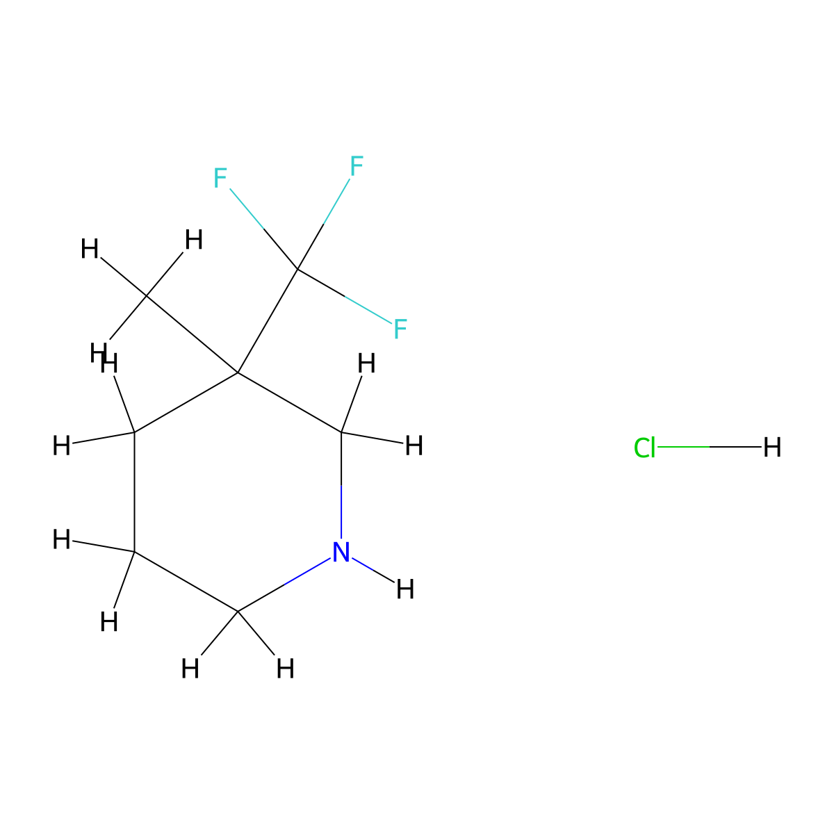 3-Methyl-3-(trifluoromethyl)piperidine hydrochloride molecular structure, CAS 2287340-39-8
