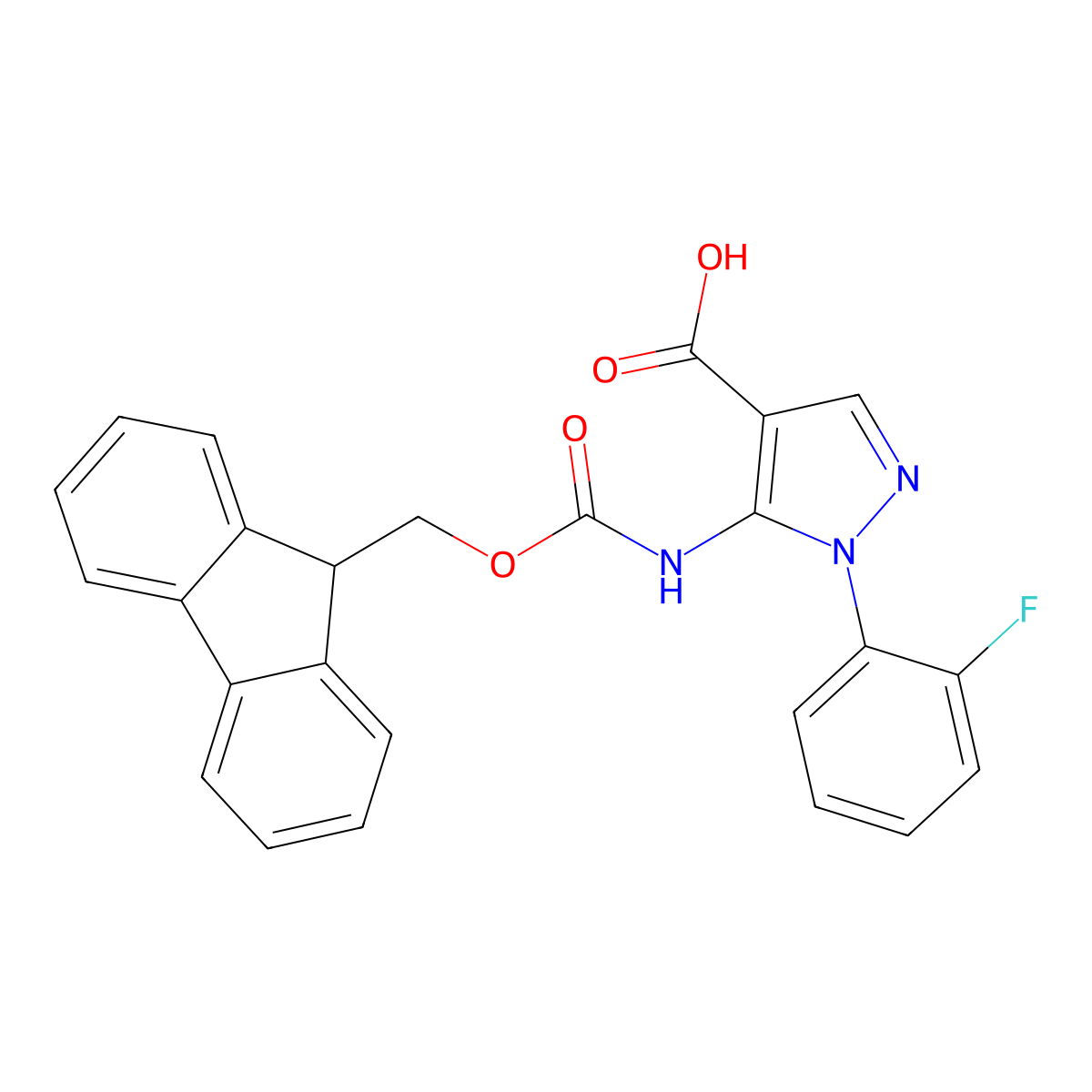 5-({[(9H-fluoren-9-yl)methoxy]carbonyl}amino)-1-(2-fluorophenyl)-1H-pyrazole-4-carboxylic acid molecular structure, CAS 2287340-45-6