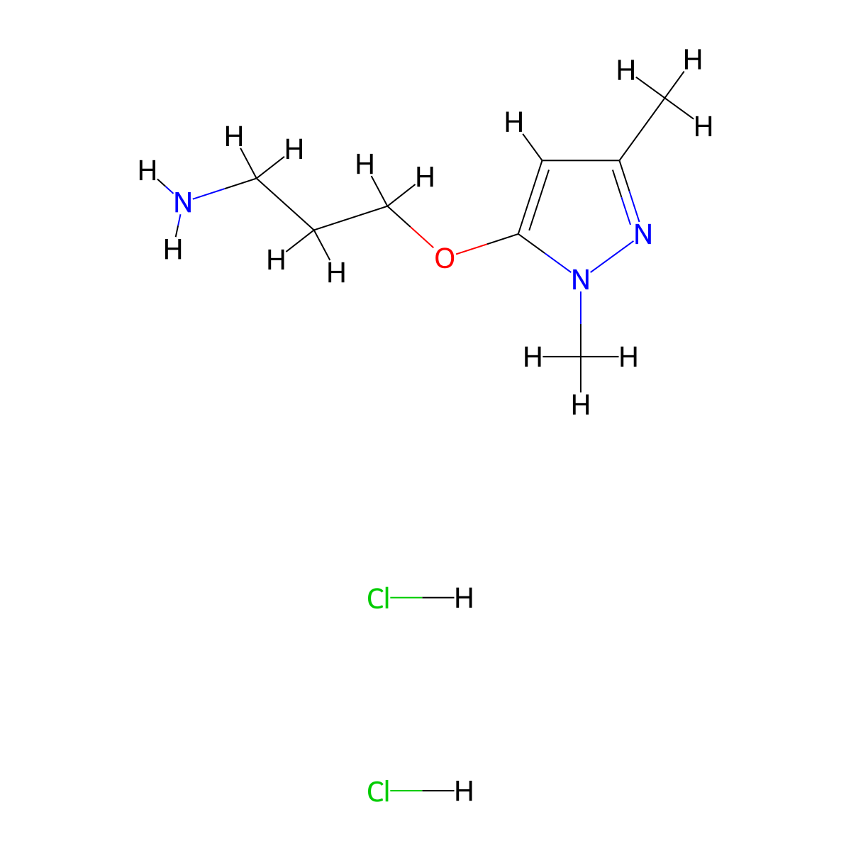 3-((1,3-dimethyl-1H-pyrazol-5-yl)oxy)propan-1-amine dihydrochloride molecular structure, CAS 2287340-49-0