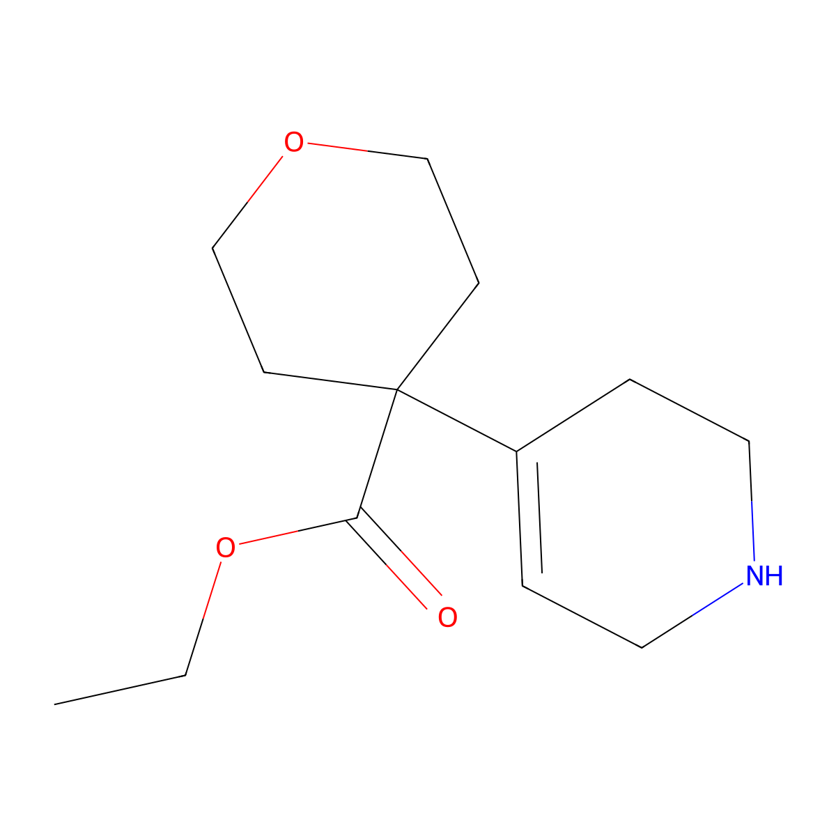 Ethyl 4-(1,2,3,6-tetrahydropyridin-4-yl)oxane-4-carboxylate molecular structure, CAS 2287340-72-9