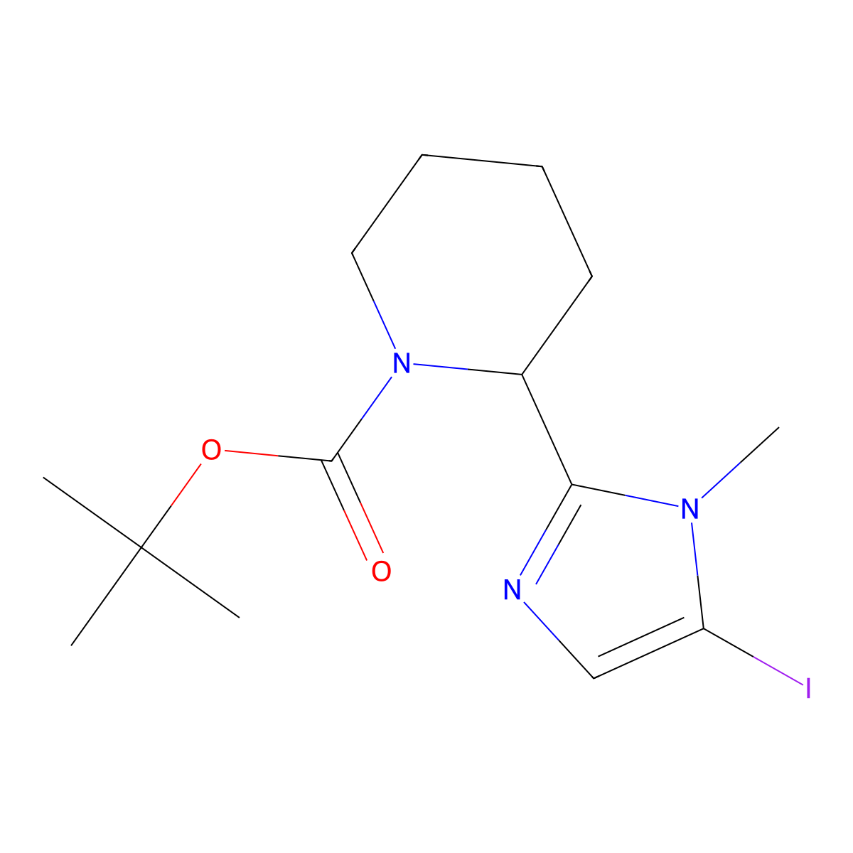Tert-butyl 2-(5-iodo-1-methylimidazol-2-yl)piperidine-1-carboxylate molecular structure, CAS 2287341-13-1