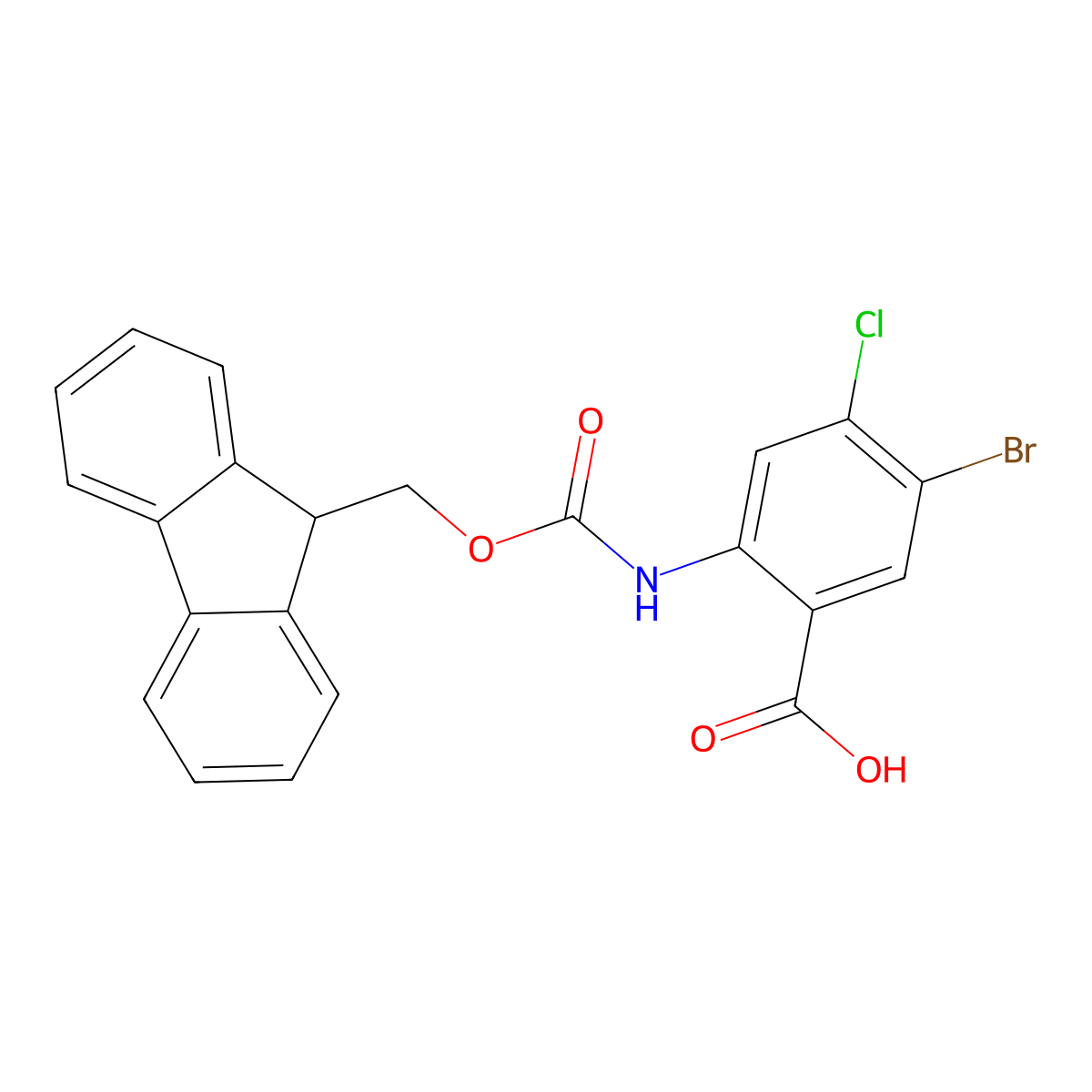5-bromo-4-chloro-2-({[(9H-fluoren-9-yl)methoxy]carbonyl}amino)benzoic acid molecular structure, CAS 2287341-33-5