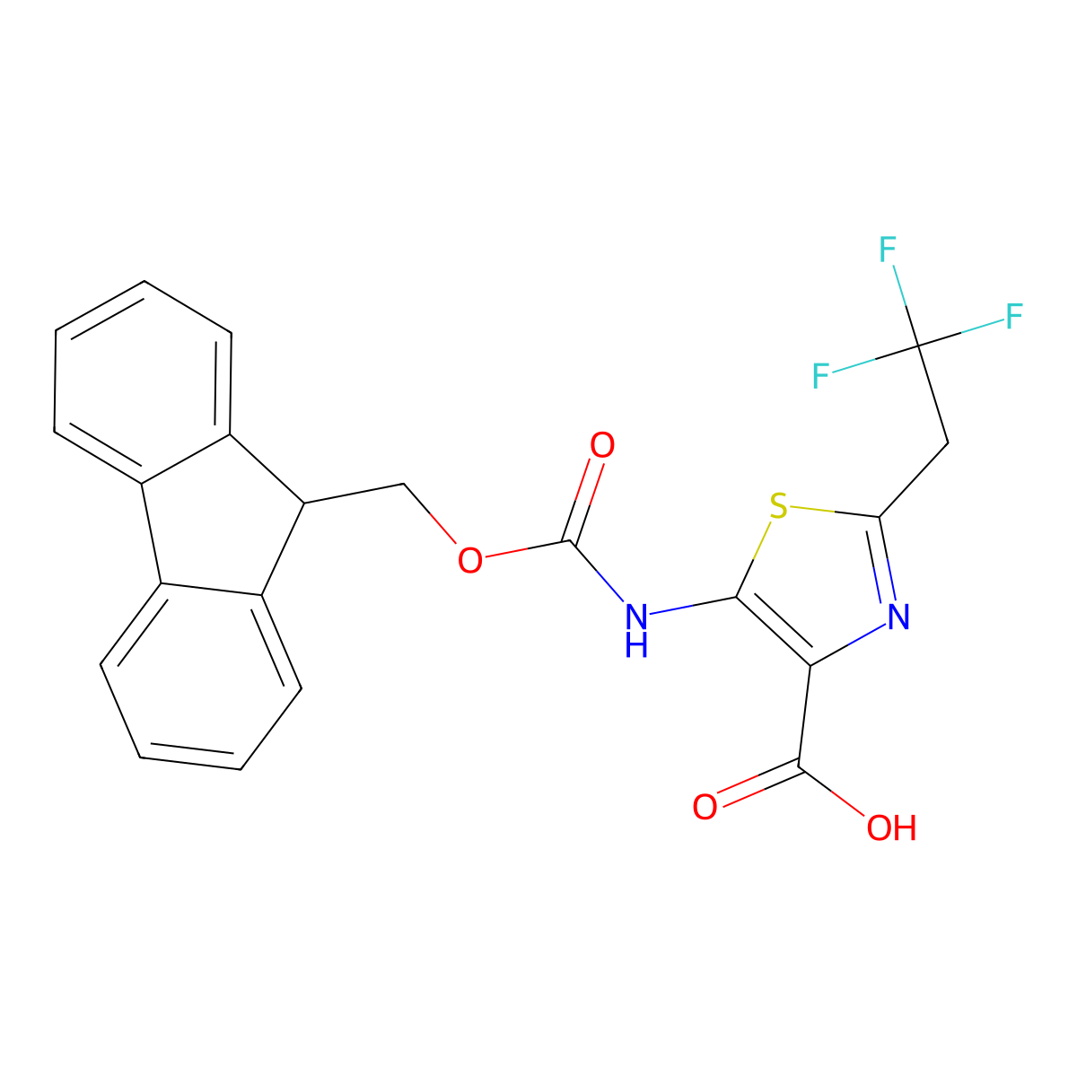 5-({[(9H-fluoren-9-yl)methoxy]carbonyl}amino)-2-(2,2,2-trifluoroethyl)-1,3-thiazole-4-carboxylic acid molecular structure, CAS 2287341-40-4