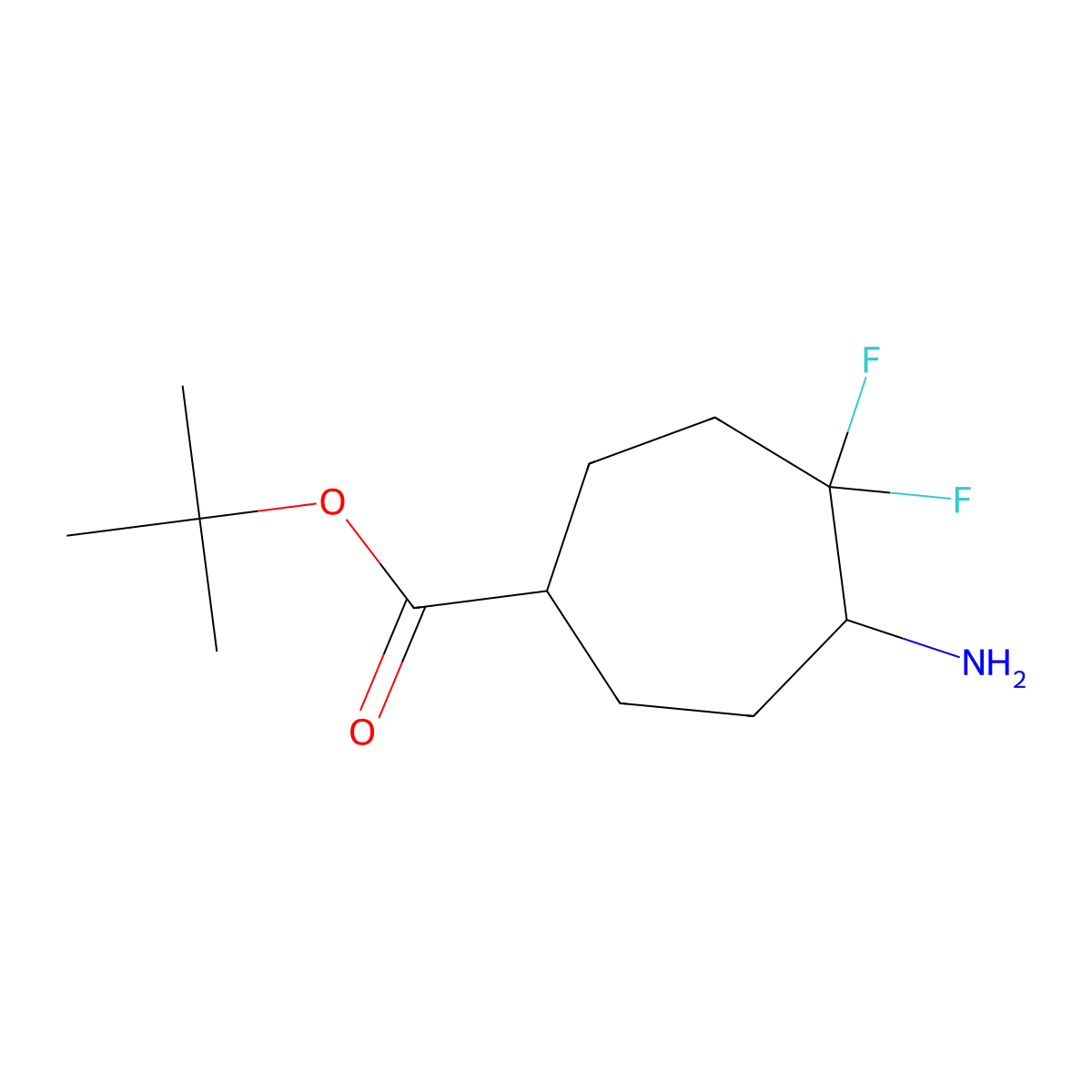 Tert-butyl 5-amino-4,4-difluorocycloheptane-1-carboxylate molecular structure, CAS 2287341-56-2