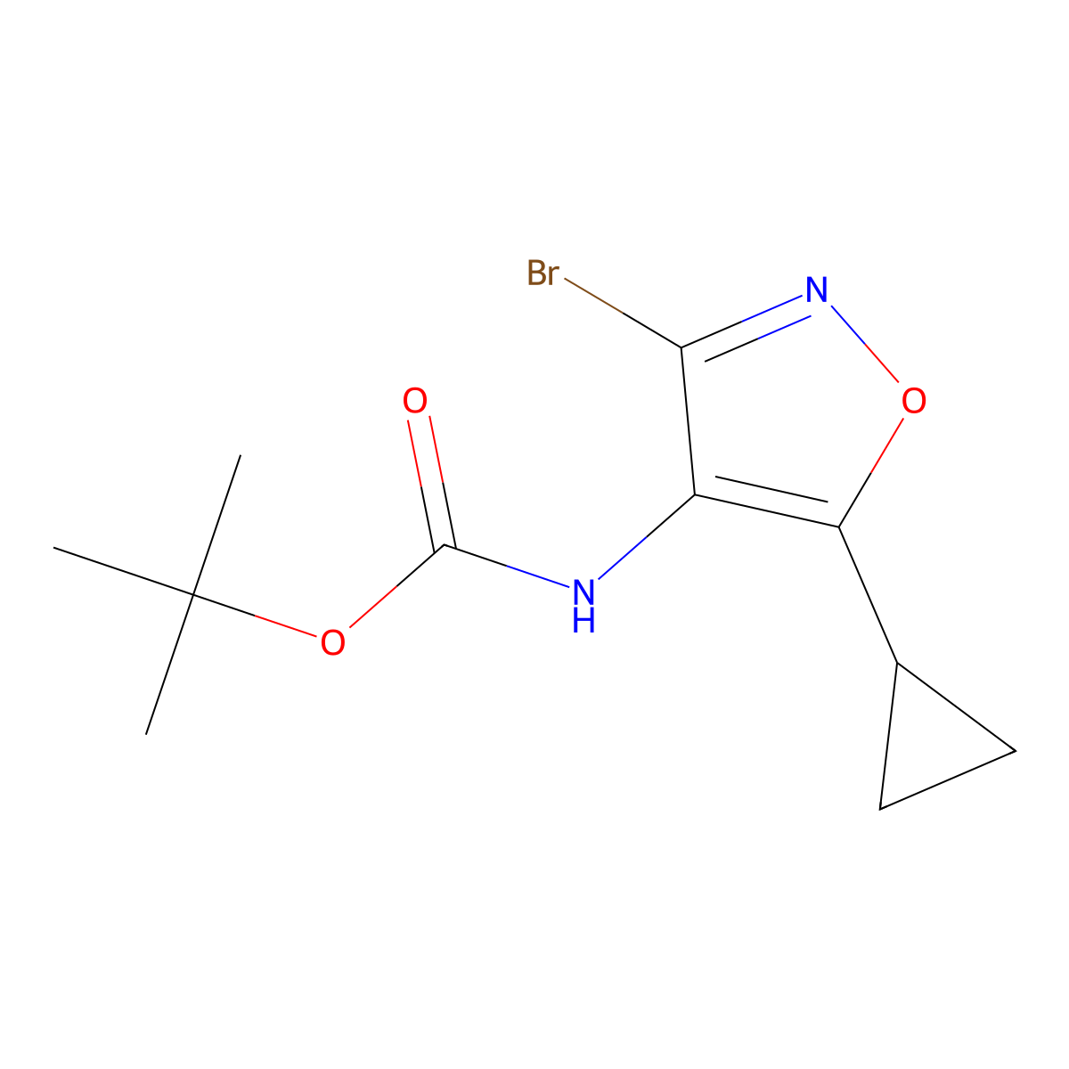 Tert-butyl N-(3-bromo-5-cyclopropyl-1,2-oxazol-4-yl)carbamate molecular structure, CAS 2287341-85-7