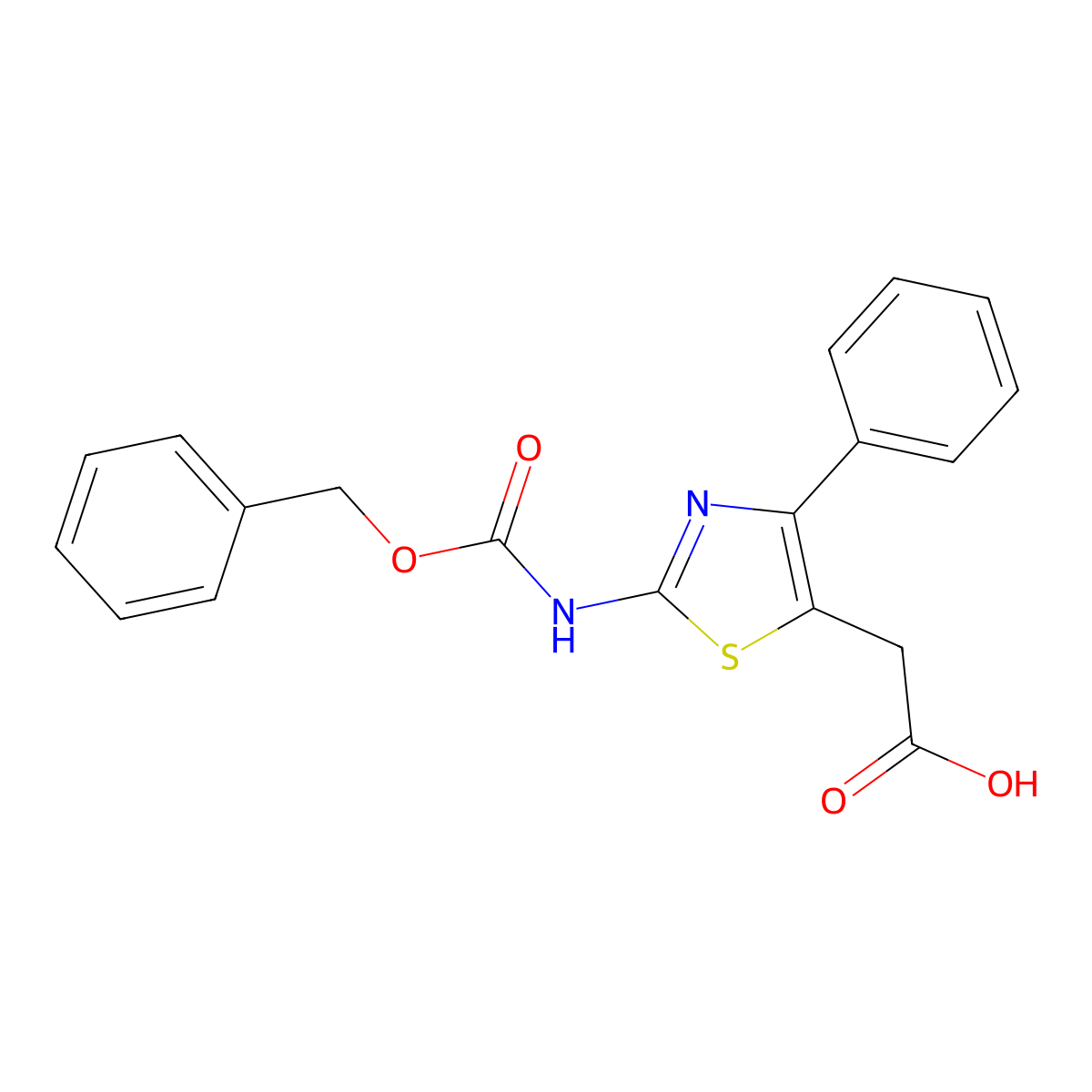2-(2-{[(Benzyloxy)carbonyl]amino}-4-phenyl-1,3-thiazol-5-yl)acetic acid molecular structure, CAS 2287342-03-2