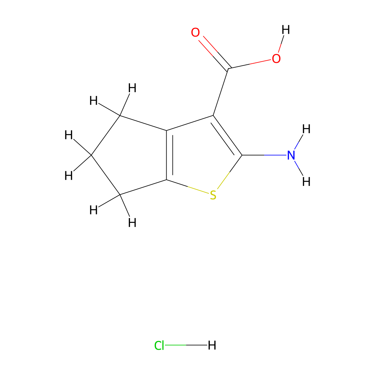 2-amino-4H,5H,6H-cyclopenta[b]thiophene-3-carboxylic acid hydrochloride molecular structure, CAS 2287342-23-6