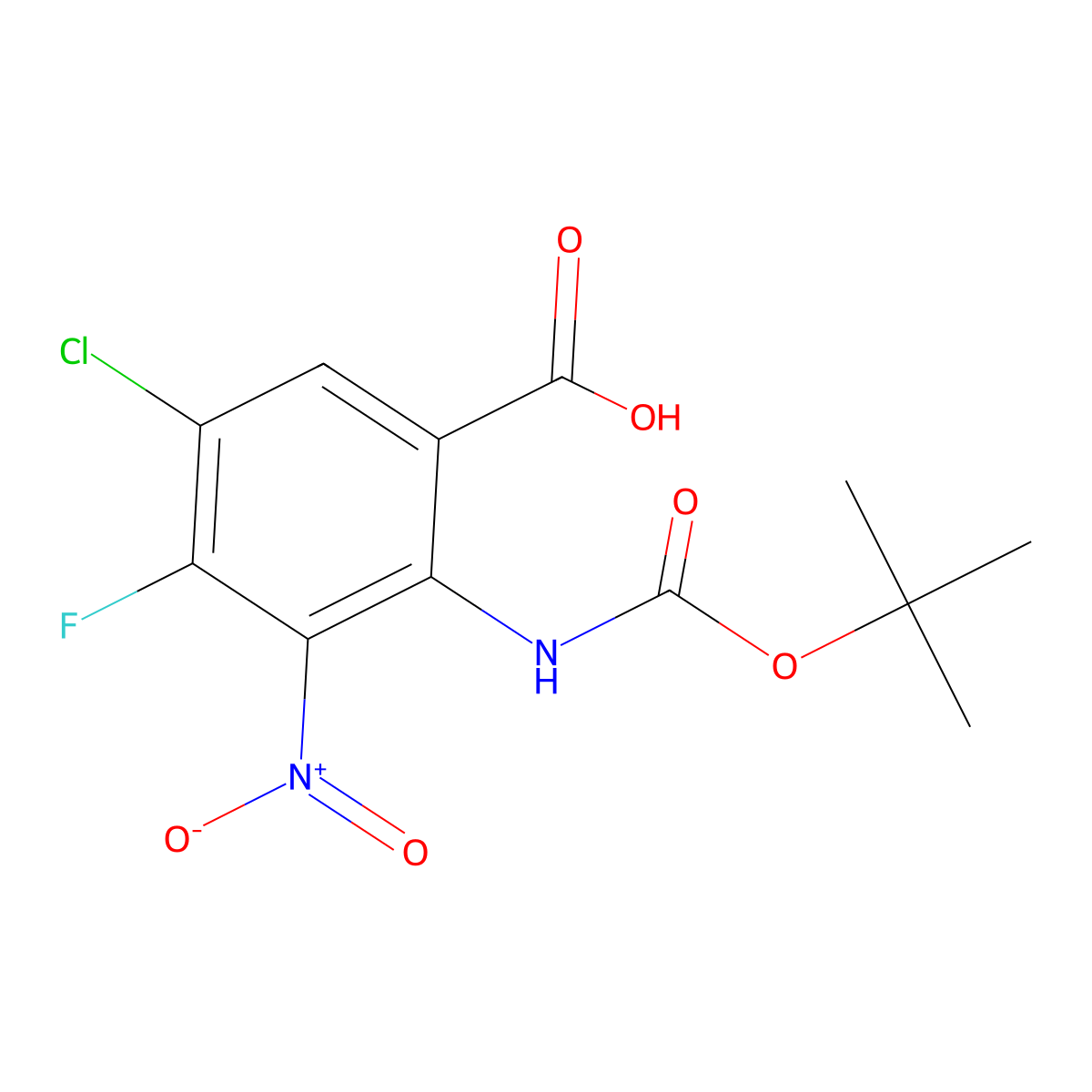 2-{[(Tert-butoxy)carbonyl]amino}-5-chloro-4-fluoro-3-nitrobenzoic acid molecular structure, CAS 2287342-24-7
