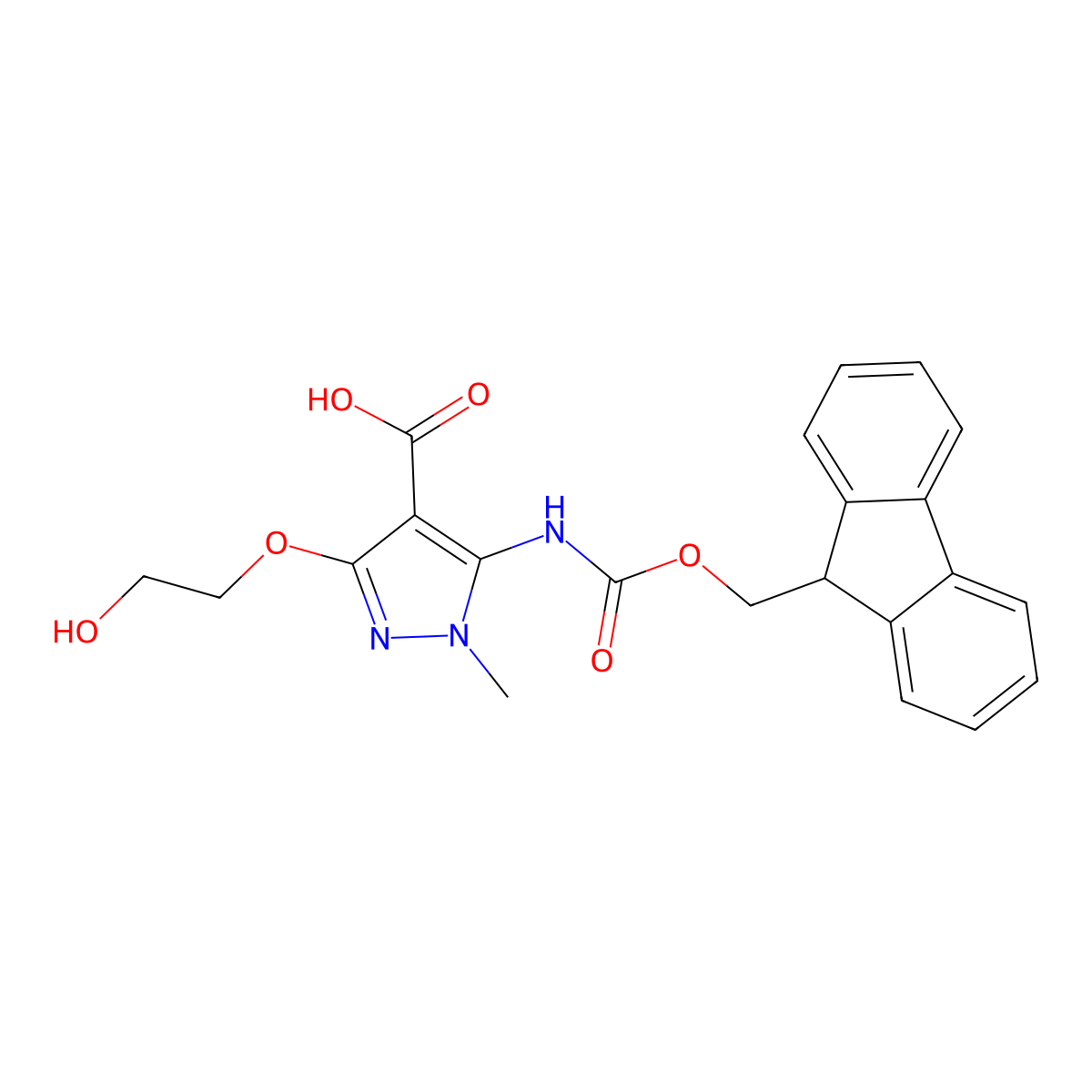 5-({[(9H-fluoren-9-yl)methoxy]carbonyl}amino)-3-(2-hydroxyethoxy)-1-methyl-1H-pyrazole-4-carboxylic acid molecular structure, CAS 2287342-28-1