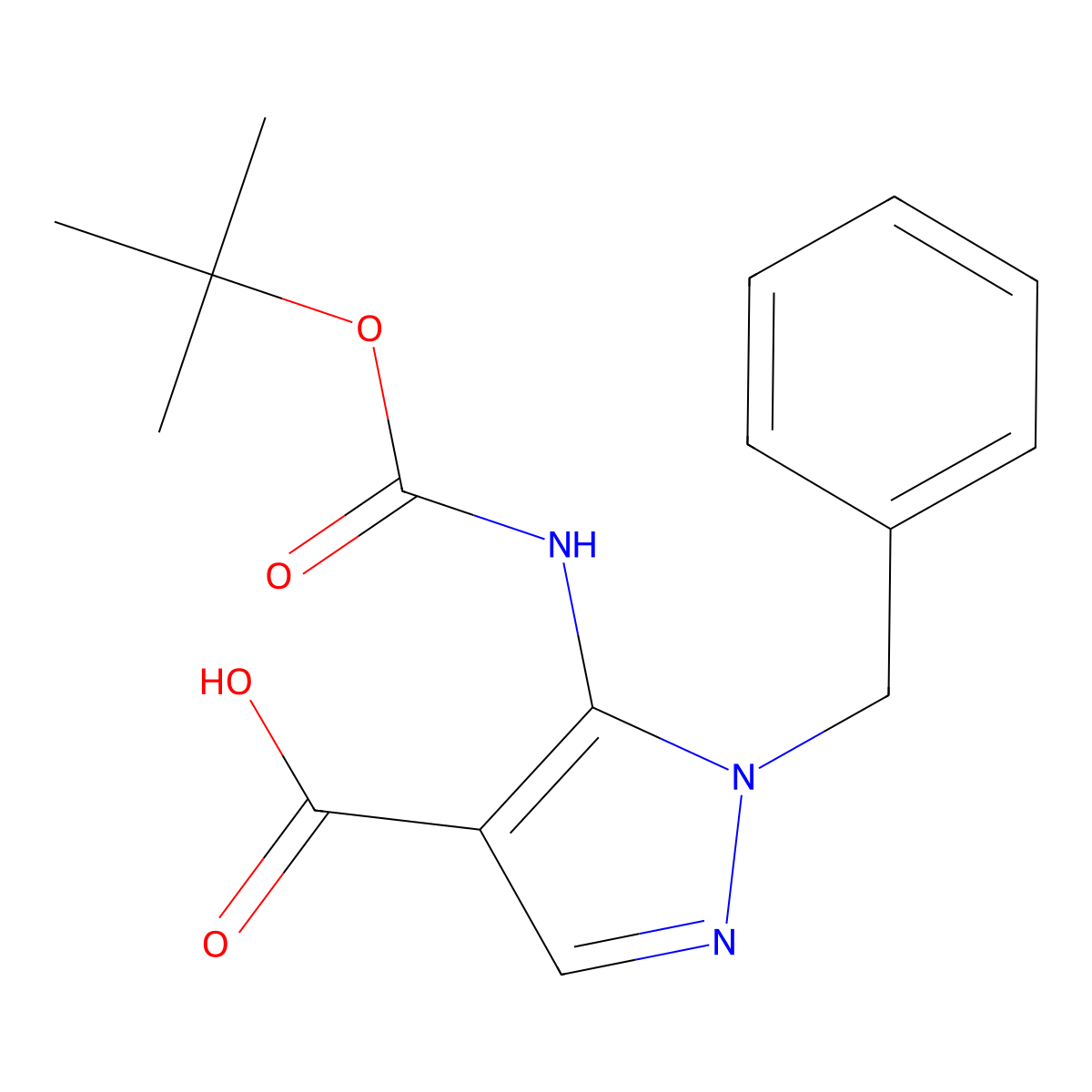 1-benzyl-5-{[(tert-butoxy)carbonyl]amino}-1H-pyrazole-4-carboxylic acid molecular structure, CAS 2287342-51-0